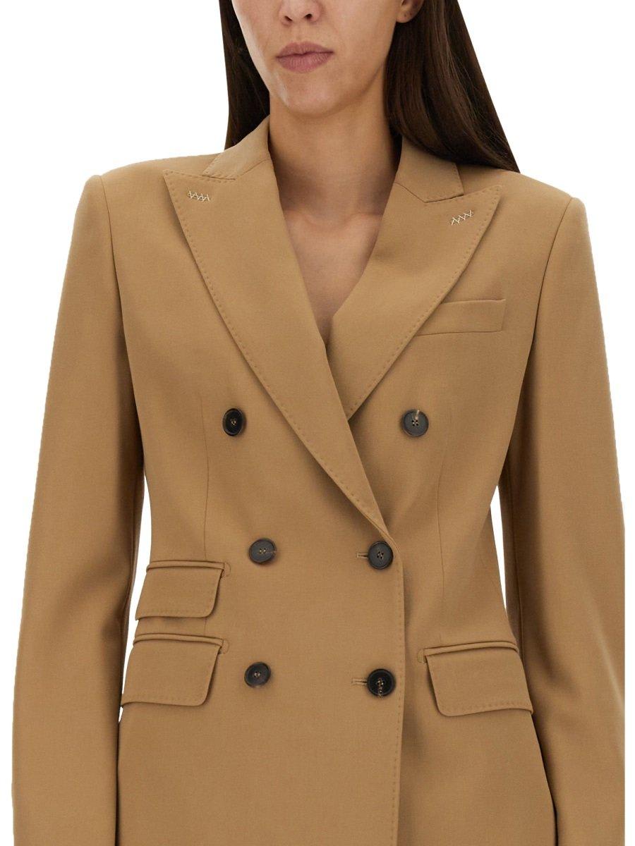 Shop Max Mara Doublebreasted Longsleeved Blazer In Beige