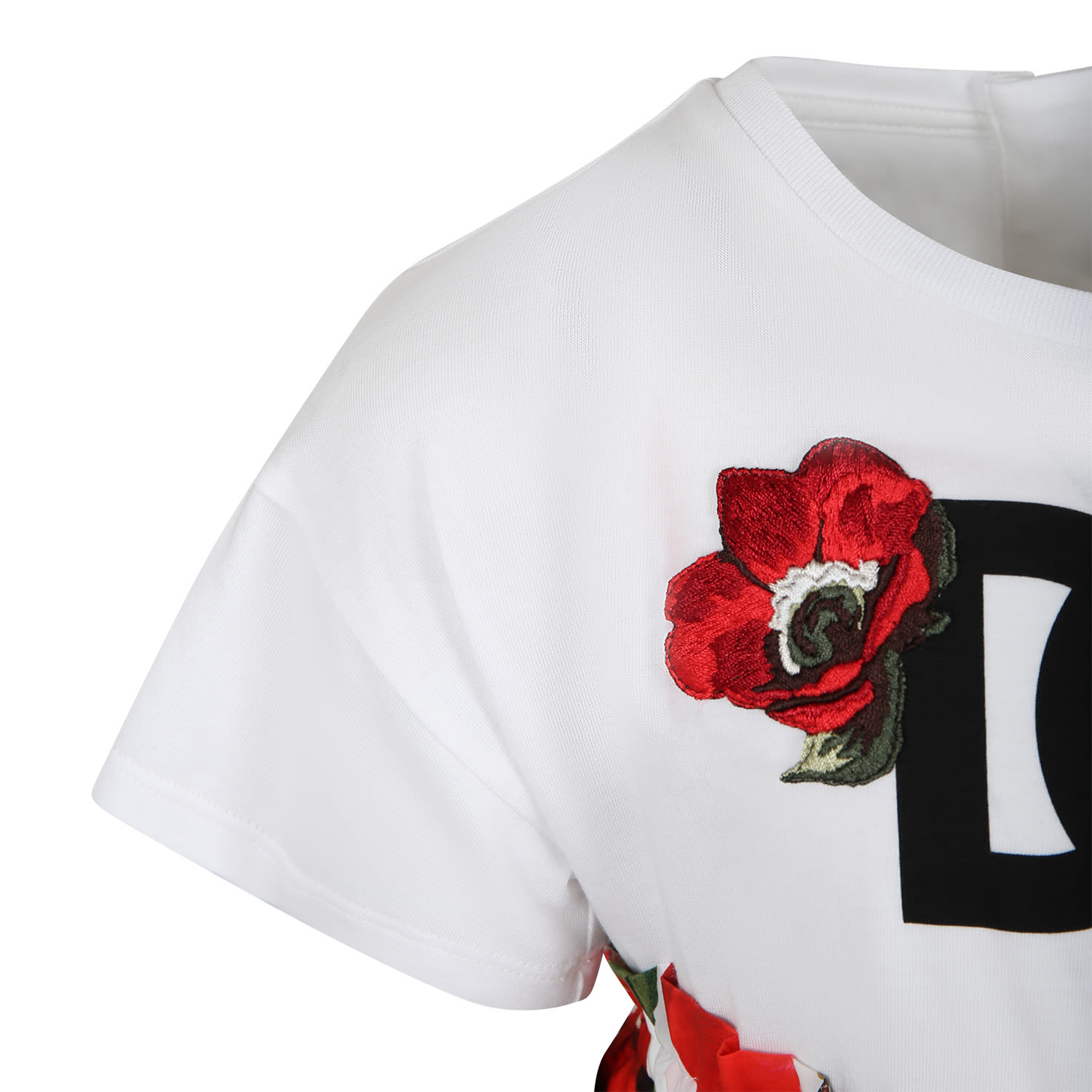 Shop Dolce & Gabbana Casual White Dress For Girl With Poppies And Logo