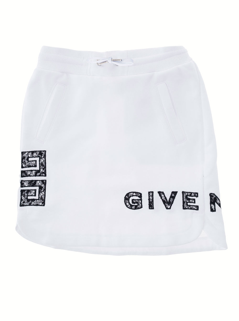 Givenchys Cotton White Girl Short Skirt With Logo With Lace