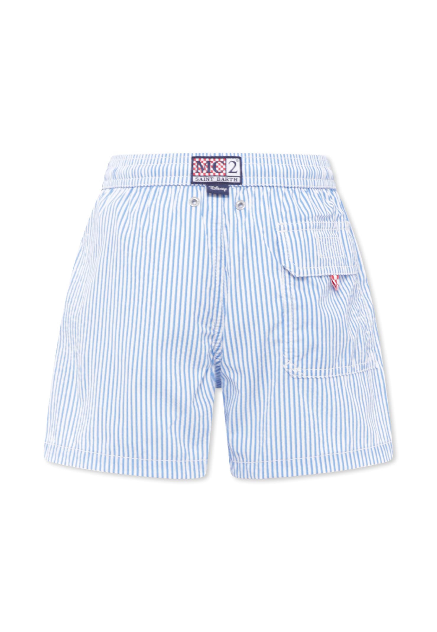 Mc2 Saint Barth Light Blue Swim Shorts For Boy With Mickey Mouse In Multi