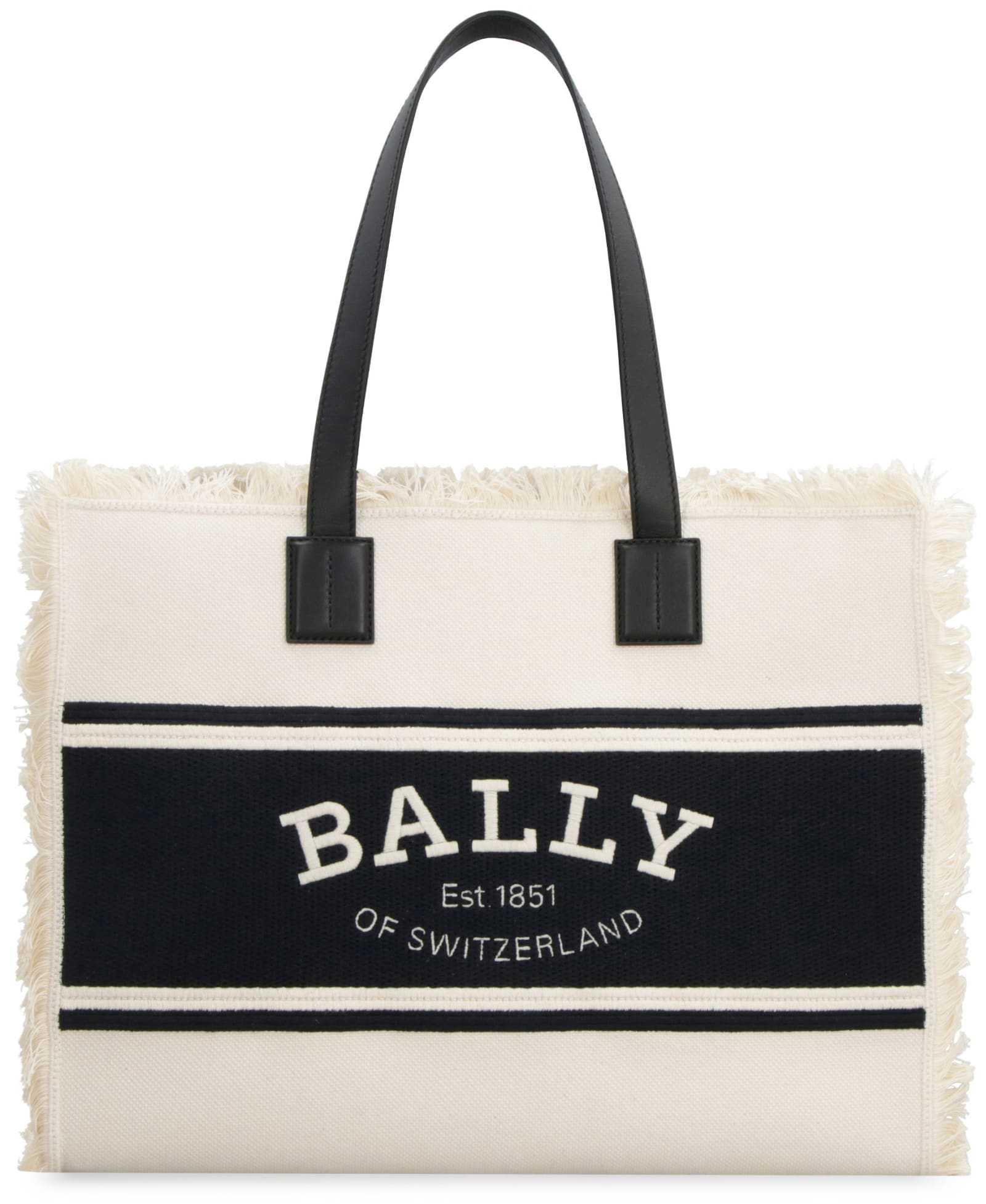 Shop Bally Logo Fringed Totte In Natural/nero