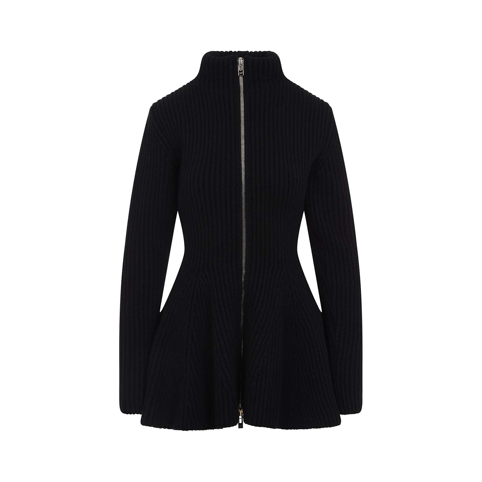 Alaïa Ribbed Wool And Cashmere-blend Peplum Cardigan In Noir Alaia