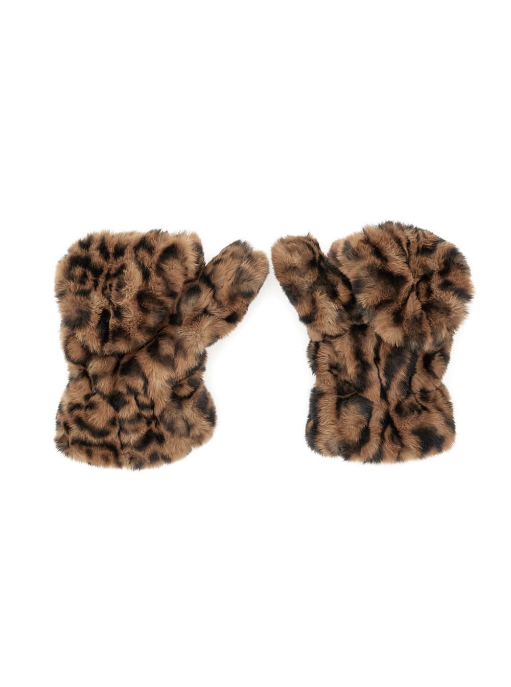 Apparis Coco Brown Mittens With Leo Print In Eco Fur Woman In Brown