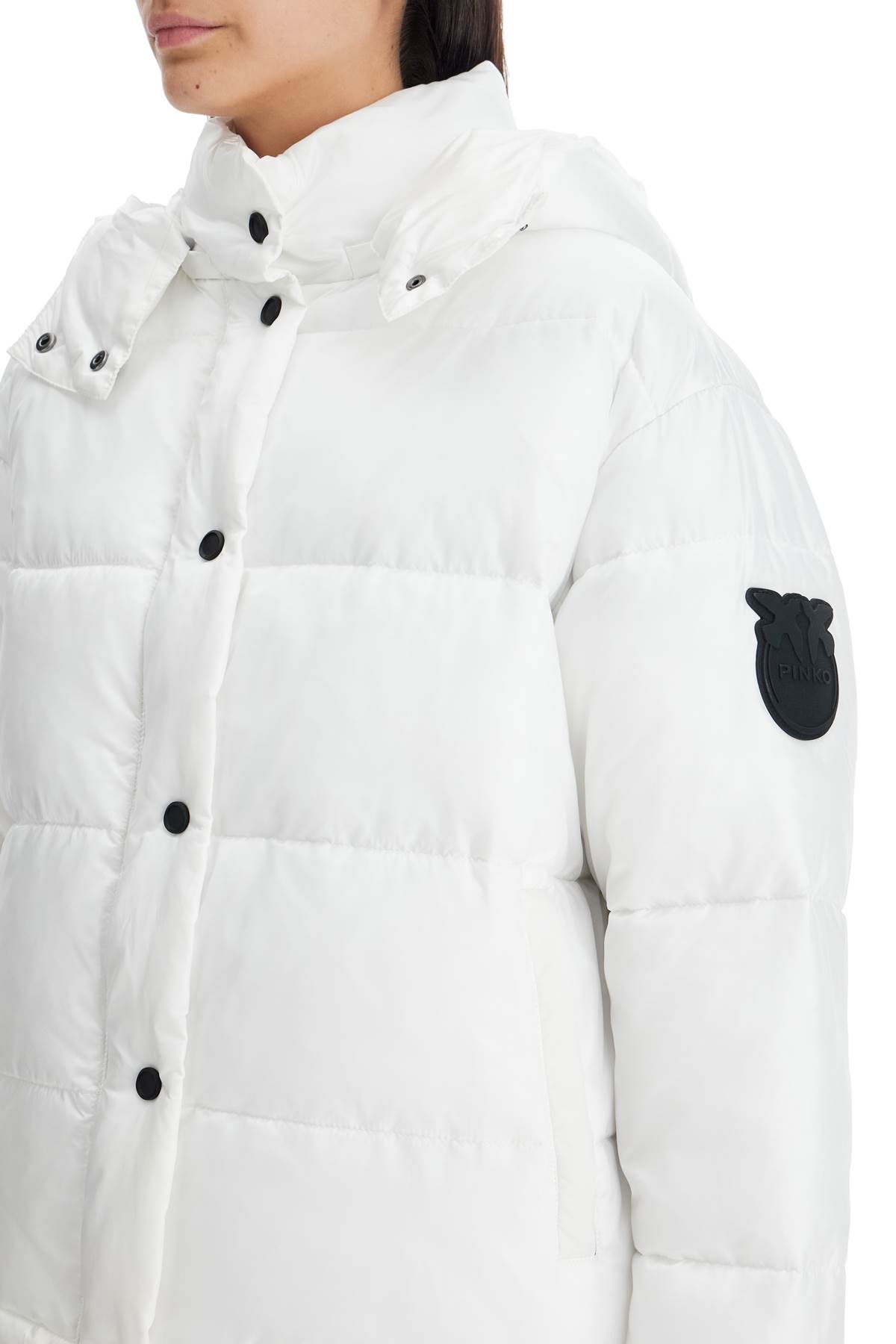 Shop Pinko Down Jacket With Logo Patch In Bianco Brill. (white)