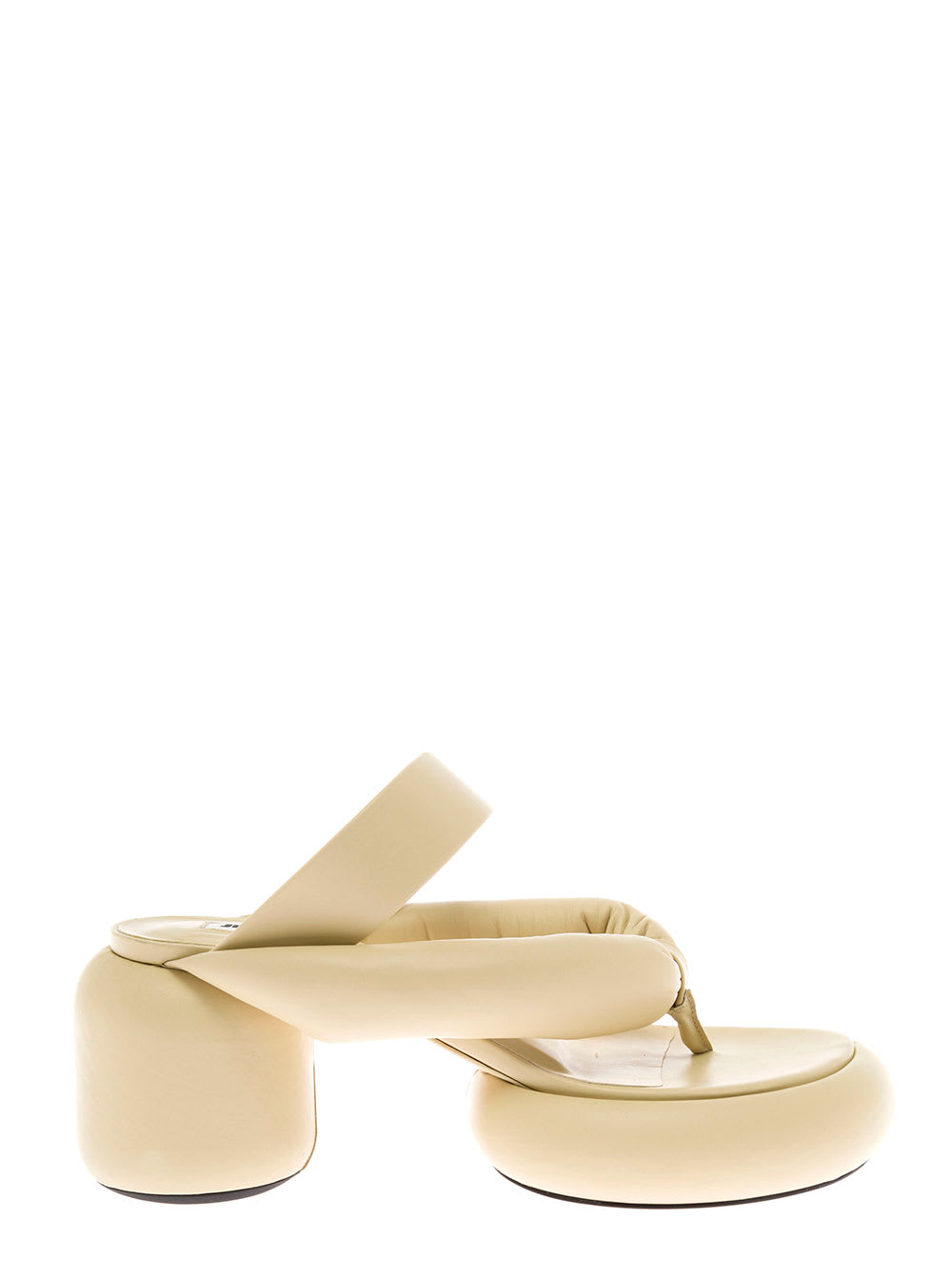 Jil Sander Womans Sculpture Ivory Colored Leather Thong Sandals