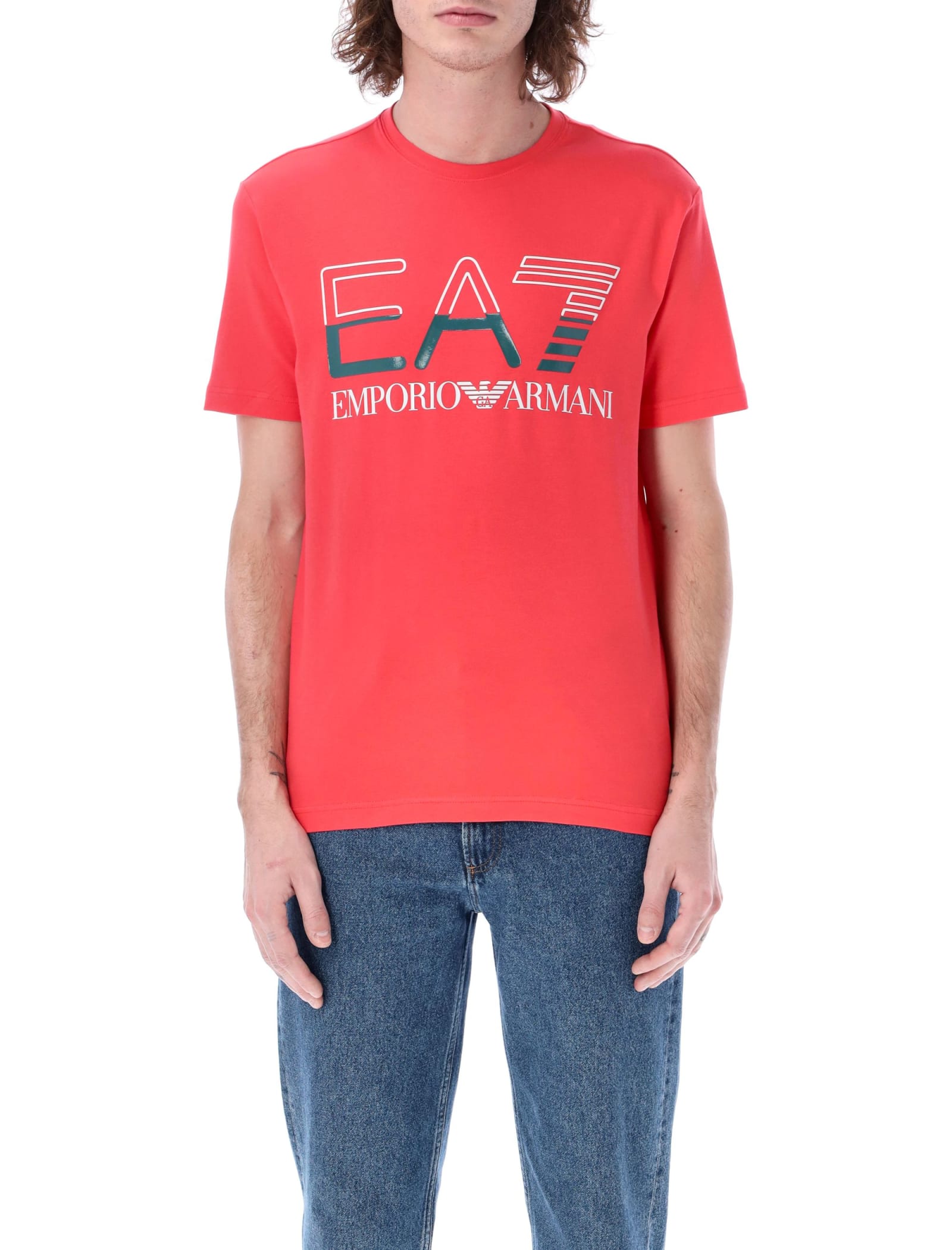 Ea7 Logo Series Stretch Cotton-jersey T-shirt In 1480
