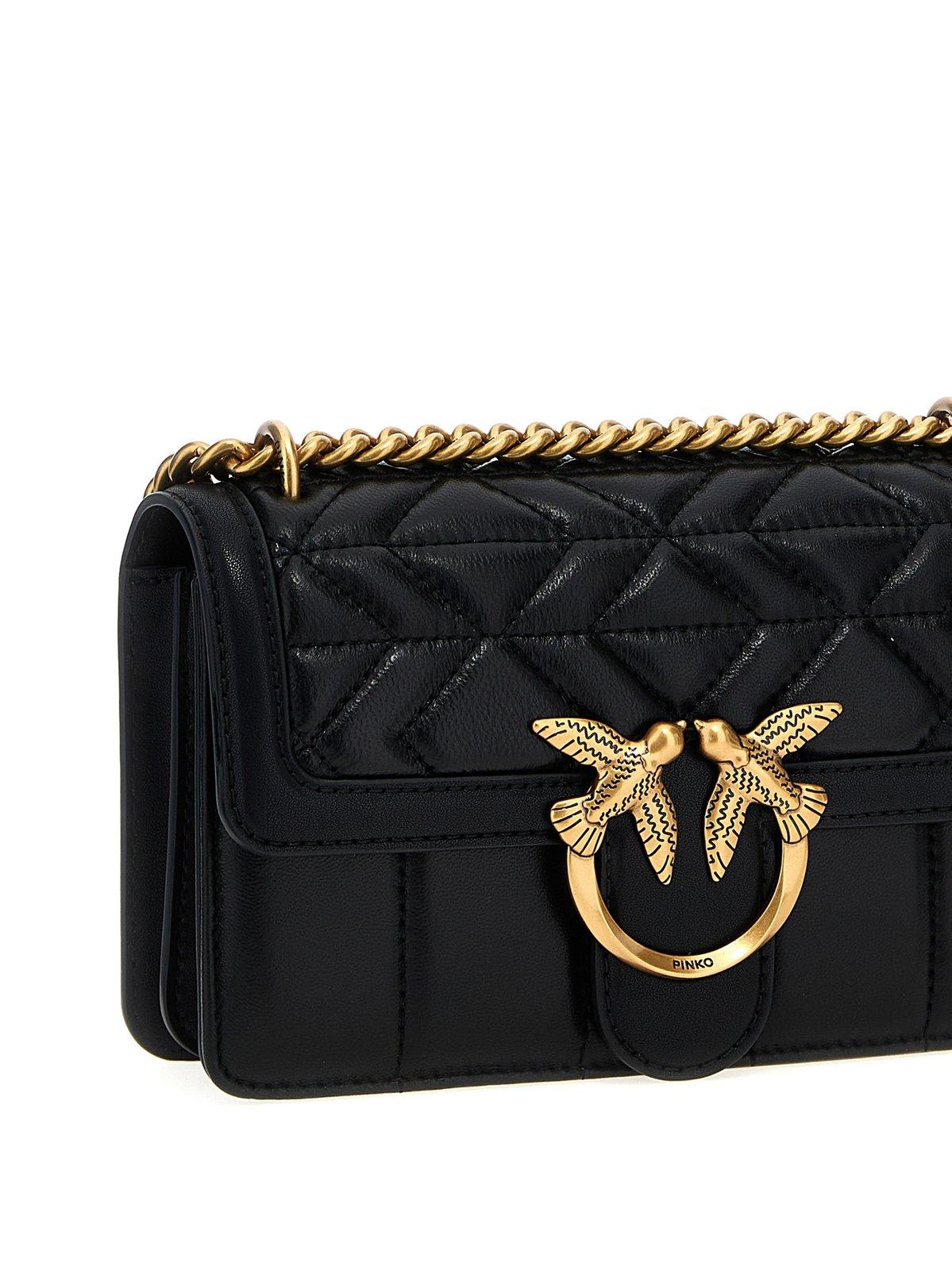 Shop Pinko Love One Mini Crossbody Bag In Q Nero Antique Gold