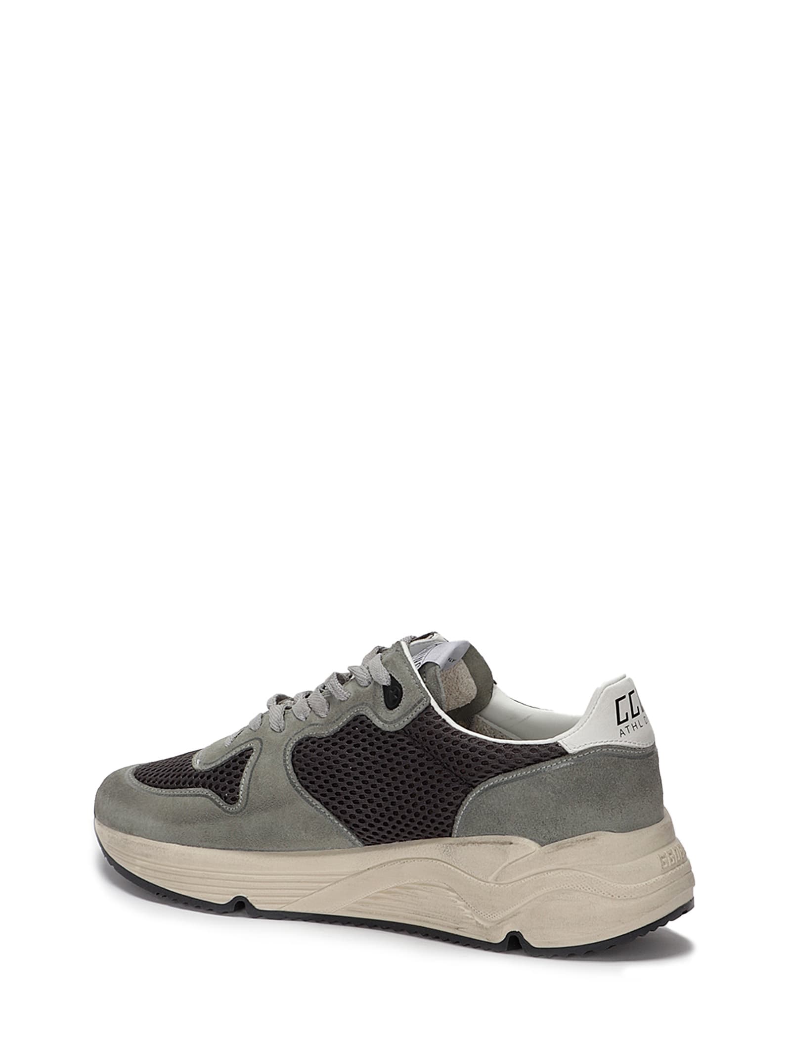 Golden Goose Running Sole In Green Suede With White Leather Star And Heel In Gray
