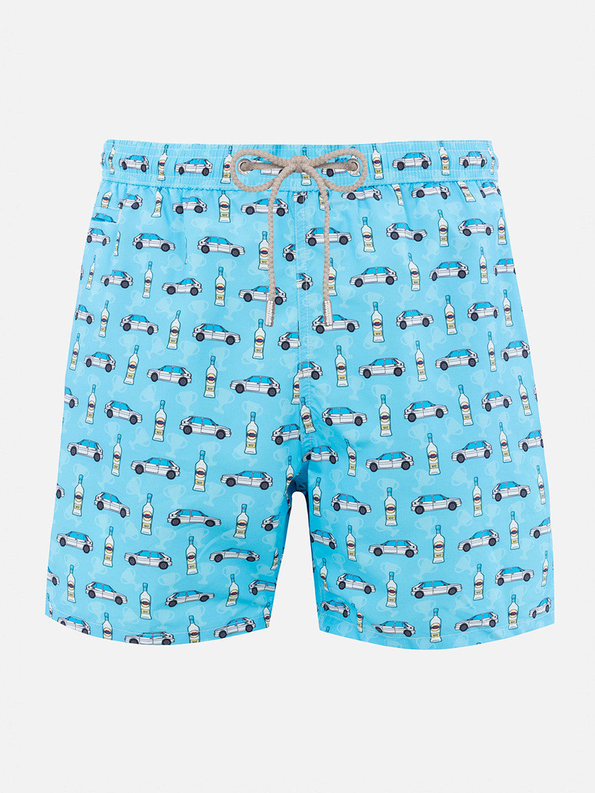 Mc2 Saint Barth Man Lightweight Fabric Swim-shorts Lighting Micro Fantasy With Lancia Delta Print Lancia Special Edi In Sky
