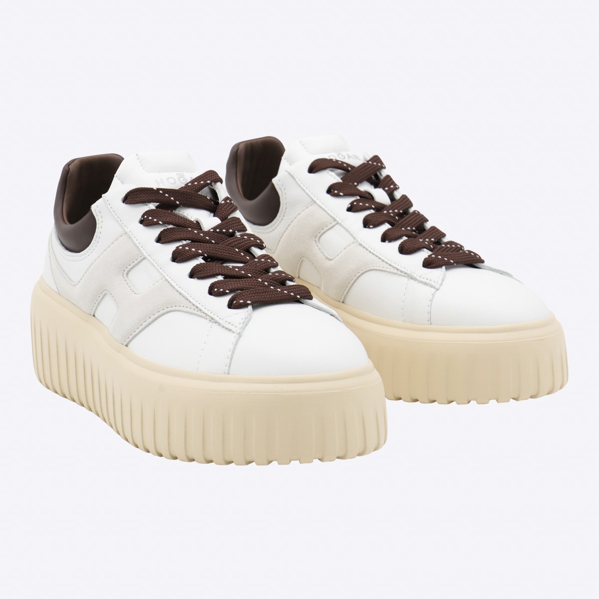 Hogan Striped Sneakers With Padded Collar And Contrasting Sole In Brown