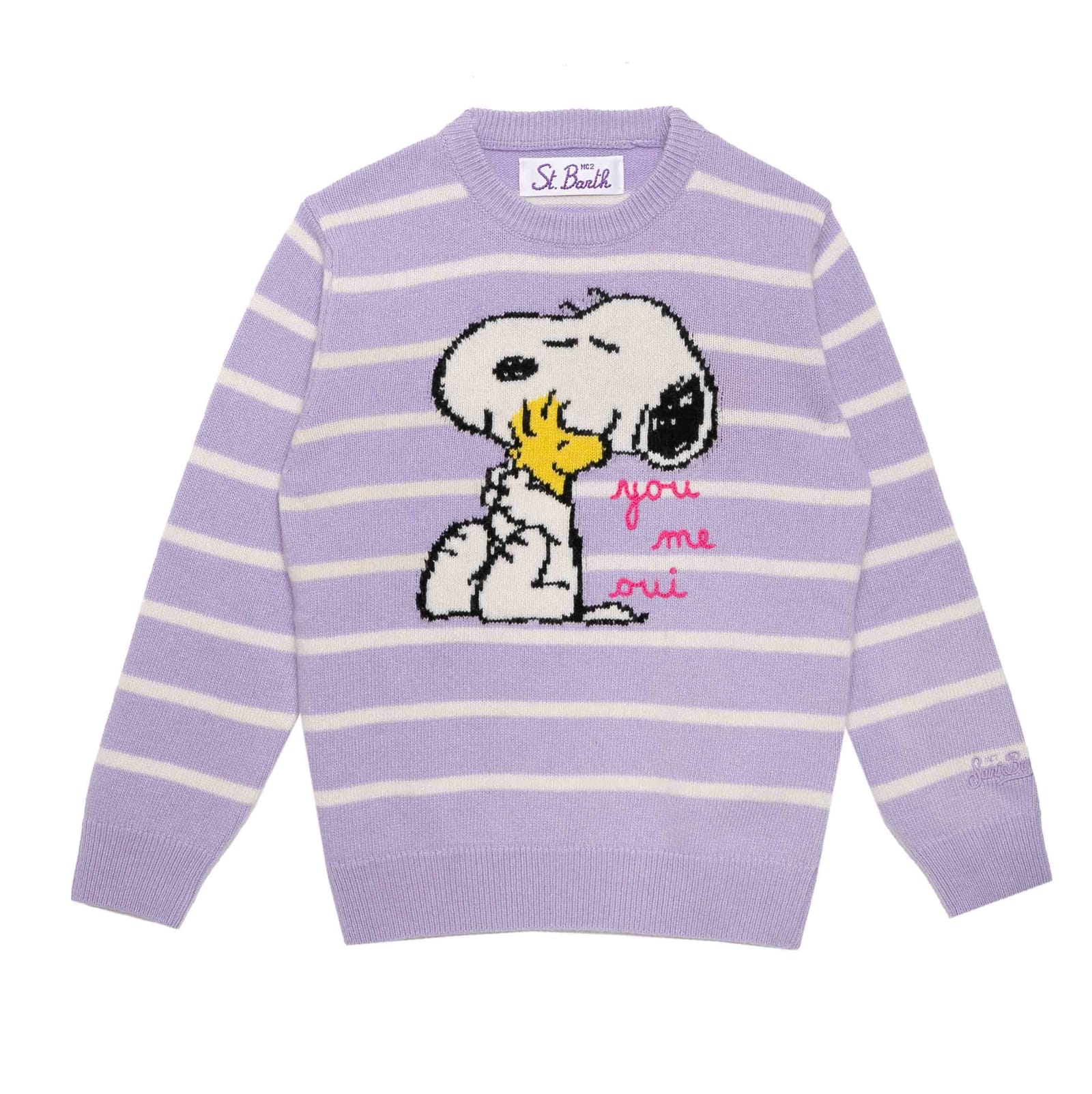 Mc2 Saint Barth Kids' Snoopy Print Girl Sweater Peanuts Special Edition In Purple