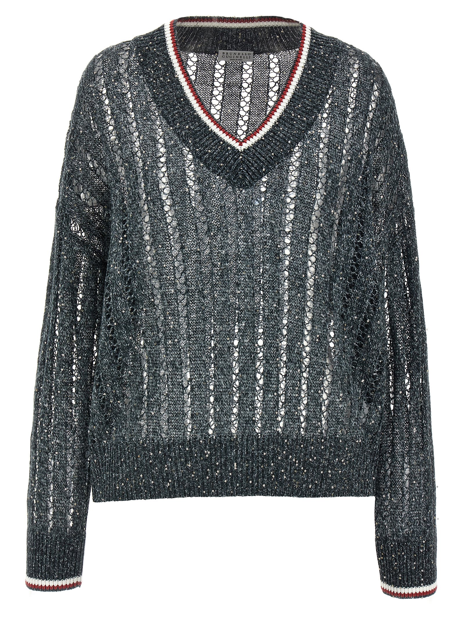 Brunello Cucinelli Blue Sequin T-shirt With V Neck