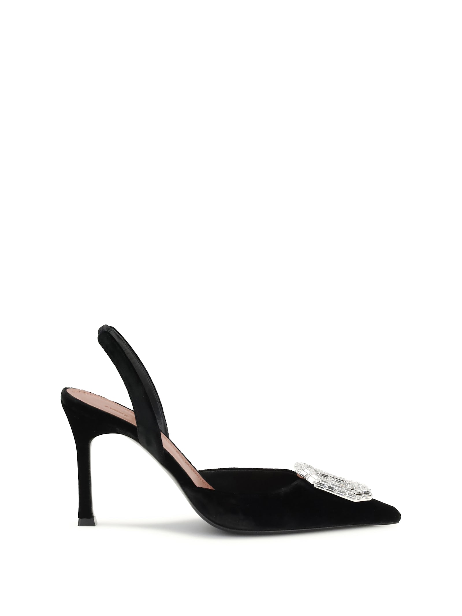 Amina Muaddi Black Calf Leather Bos Taurus High Heel Pumps In Animal Print