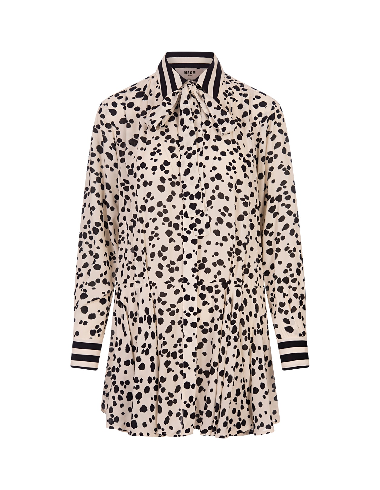 Shop Msgm White Satin Mini Dress With  Polka Dot Pattern