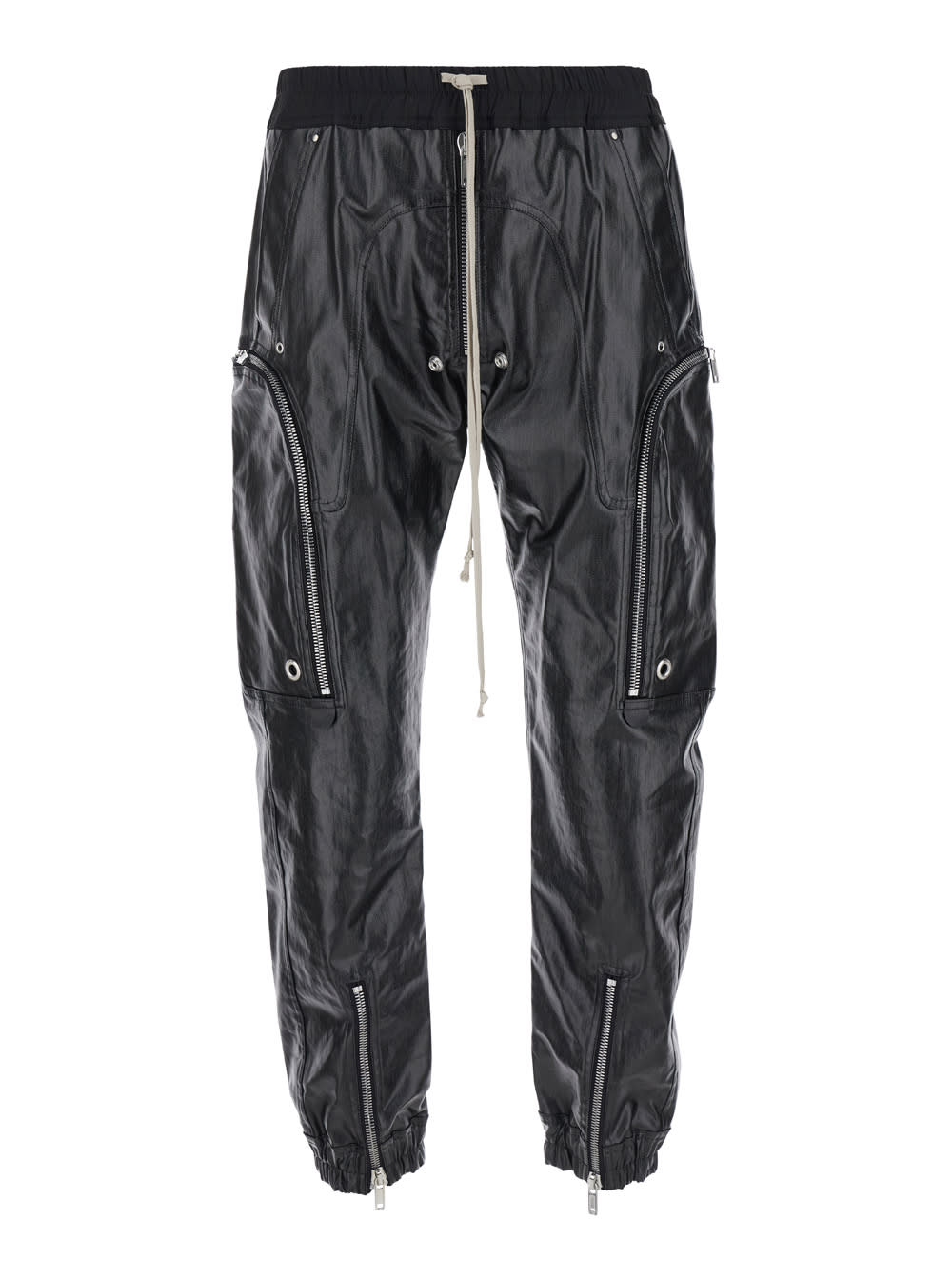 Shop Rick Owens Bauhaus Black Cargo Pants With Oversized Drawstring In Shiny Denim Man