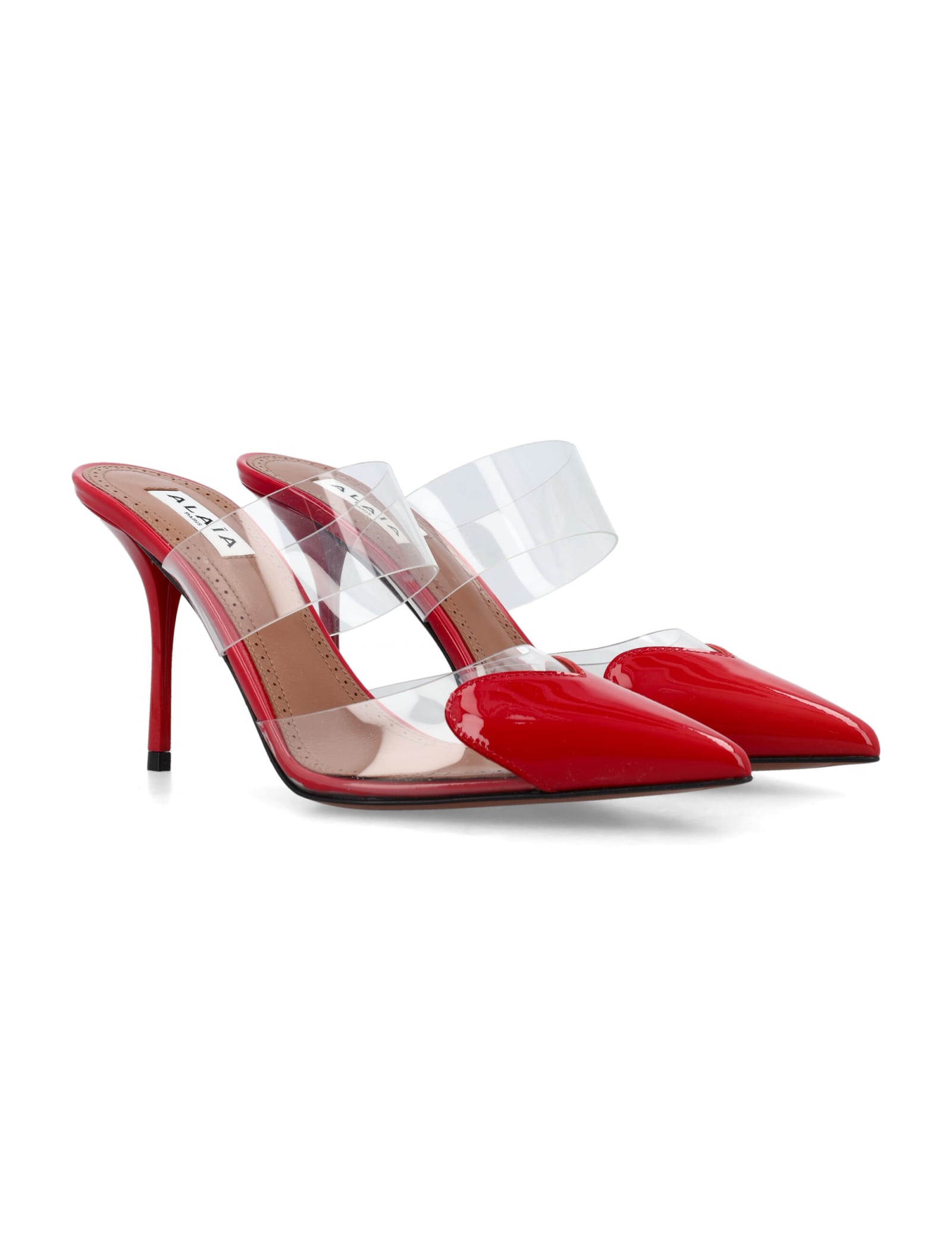 Shop Alaïa Heart Mules In Red