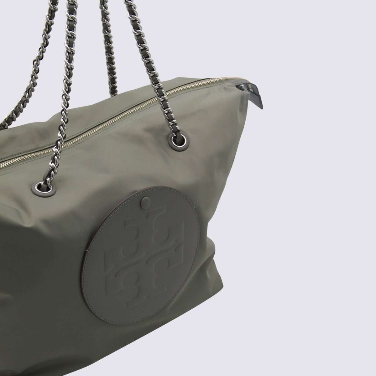Tory Burch Chain Handle Tote Bag With Metal Eyelets In Gray