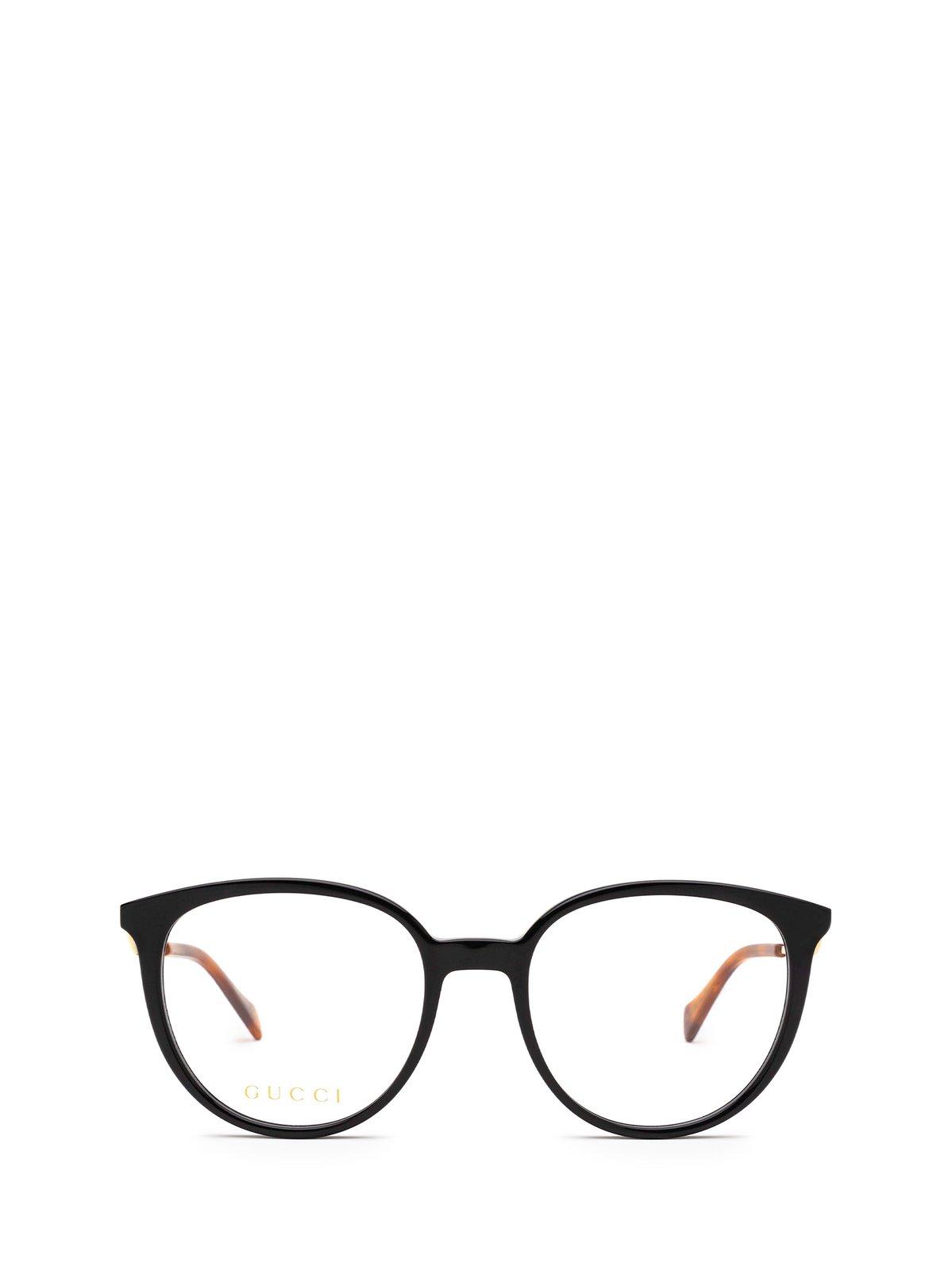 Shop Gucci Round Frame Glasses In 001 Black Gold Transparen