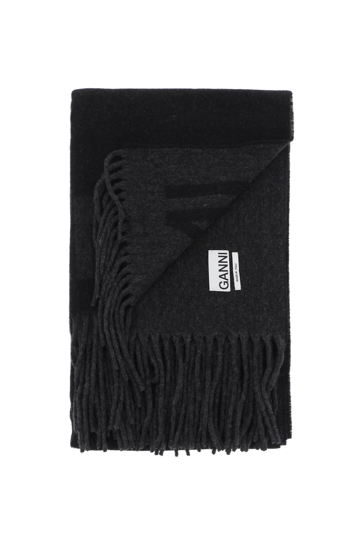 Ganni Logo Lettering Scarf In Black
