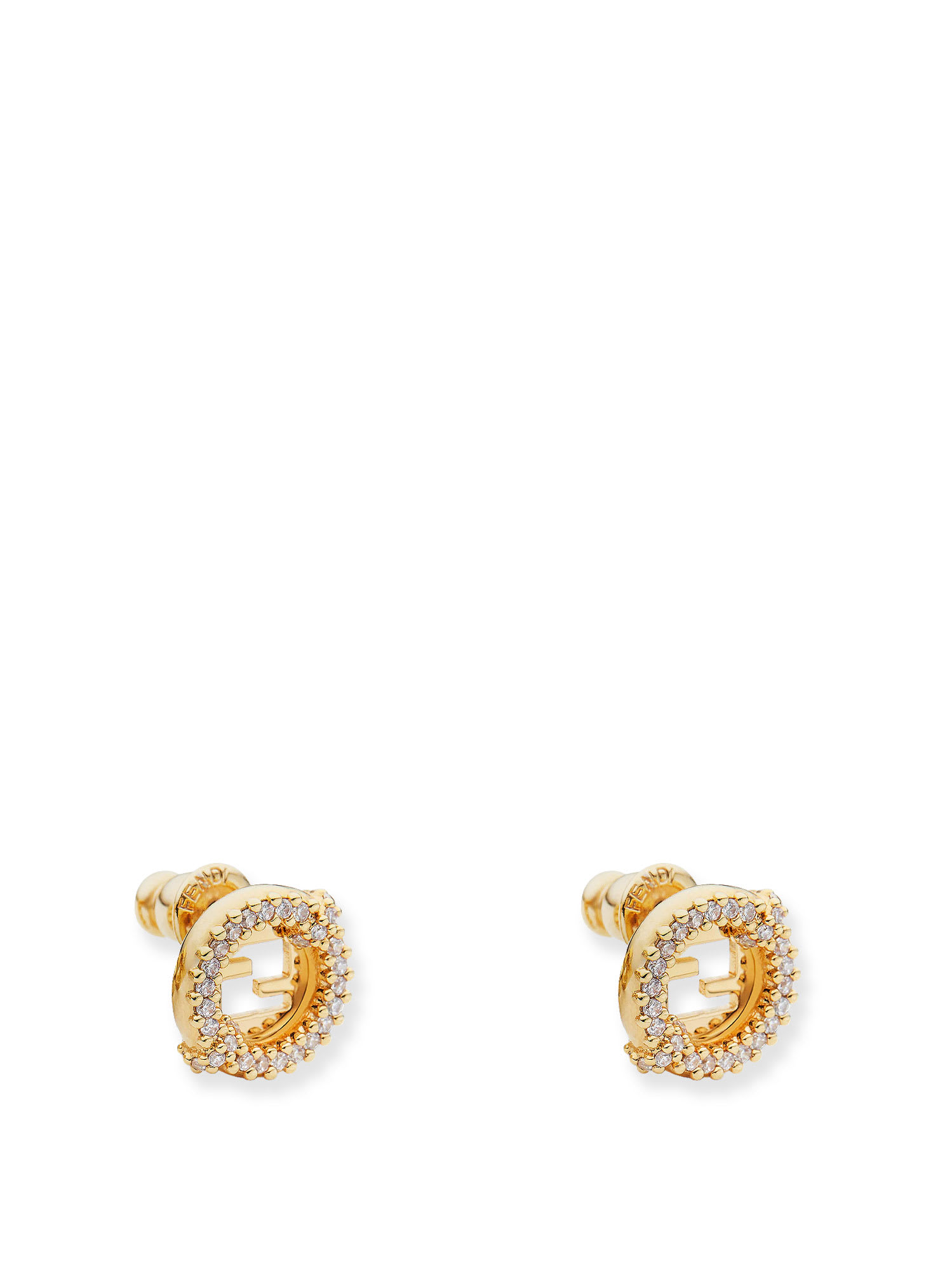 Fendi Everround Metal Earrings With Rhinestones In Gold