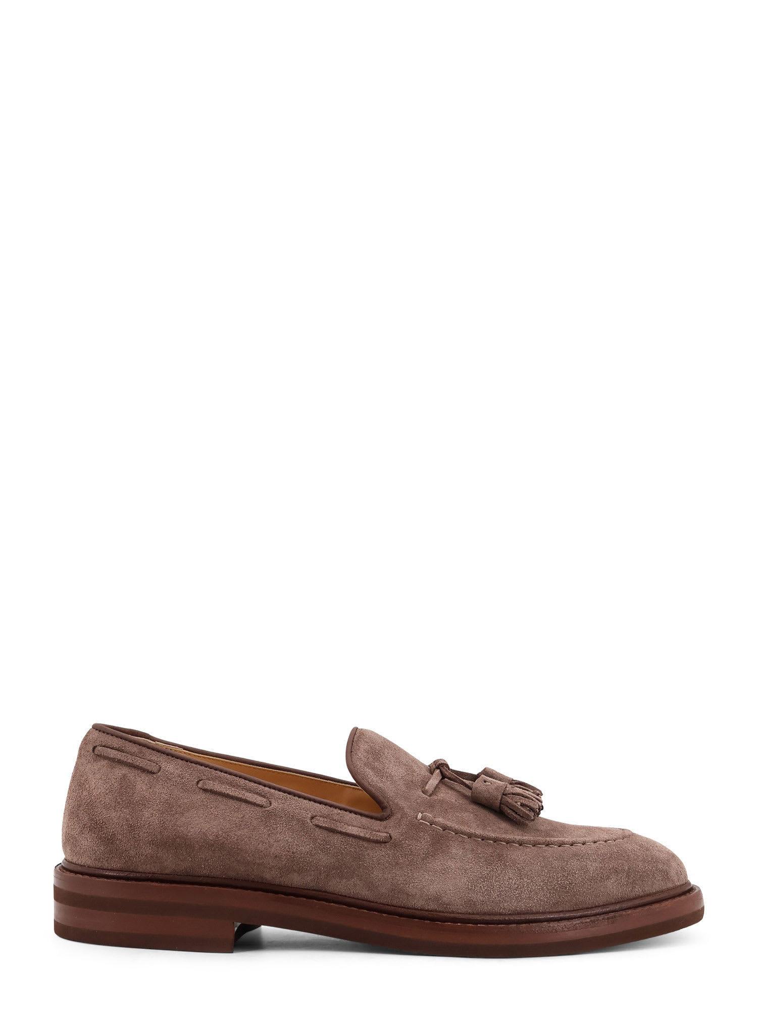 Brunello Cucinelli Tassel Detail Suede Loafers With Stacked Heel In Brown