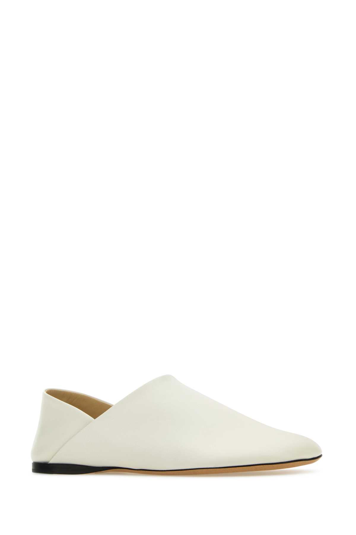 Loewe Pointed Toe Leather Block Loafers In White