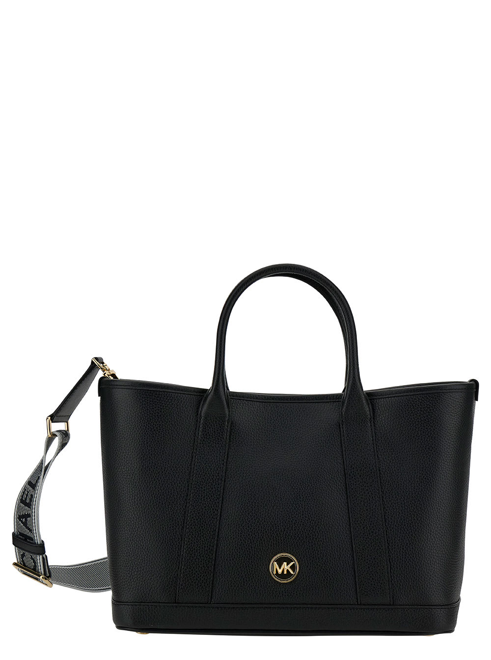 Shop Michael Michael Kors Luisa Black Tote Bag With Mk Logo Detail In Grain Leather Woman