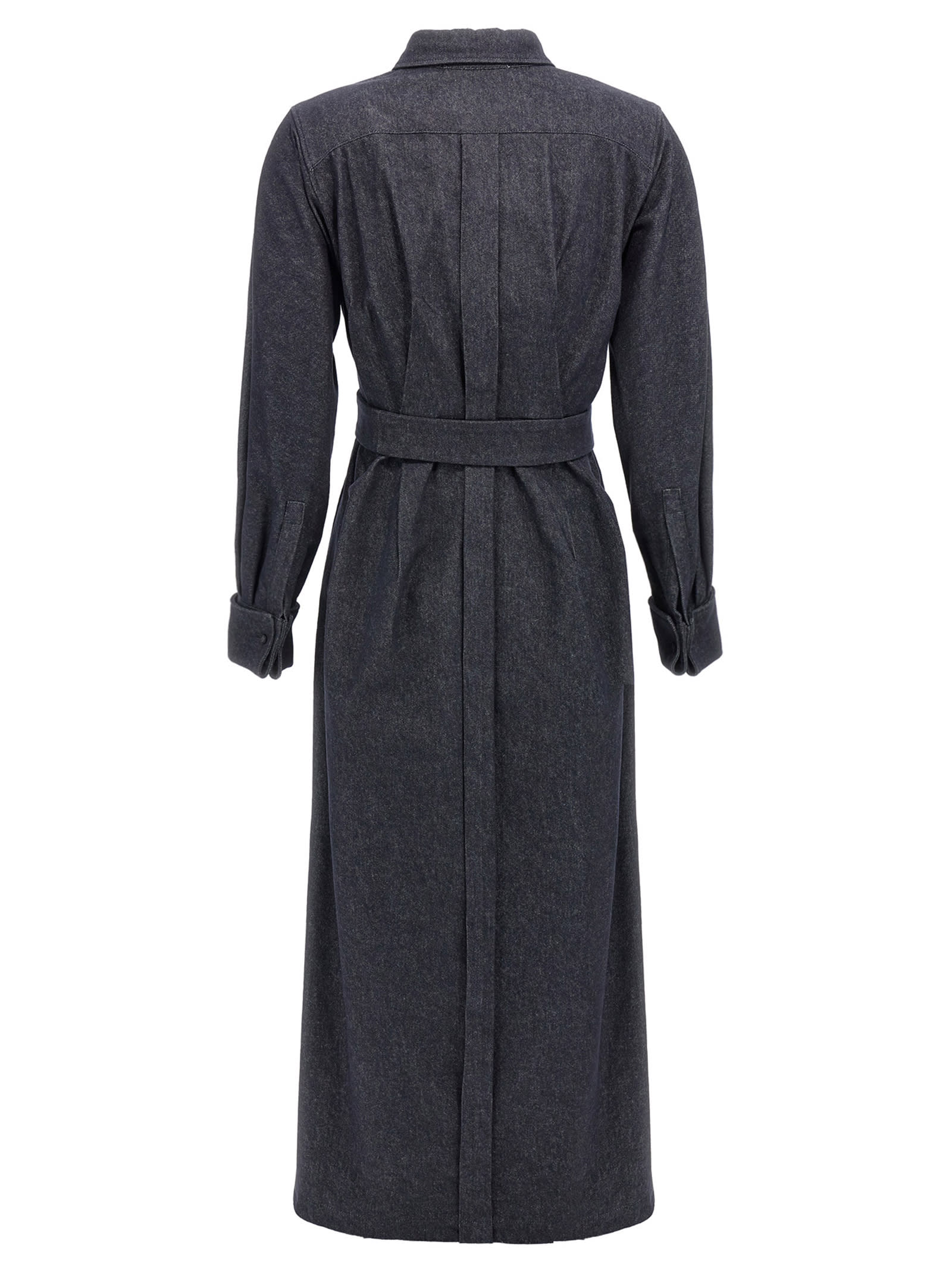 Max Mara Go Belted Waist Midi Dress With Long Sleeves In Midnight Blu