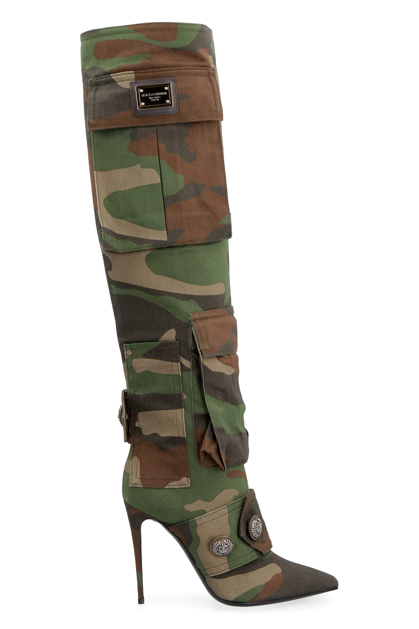 Dolce & Gabbana Camouflage Motif Fabric Knee-boots