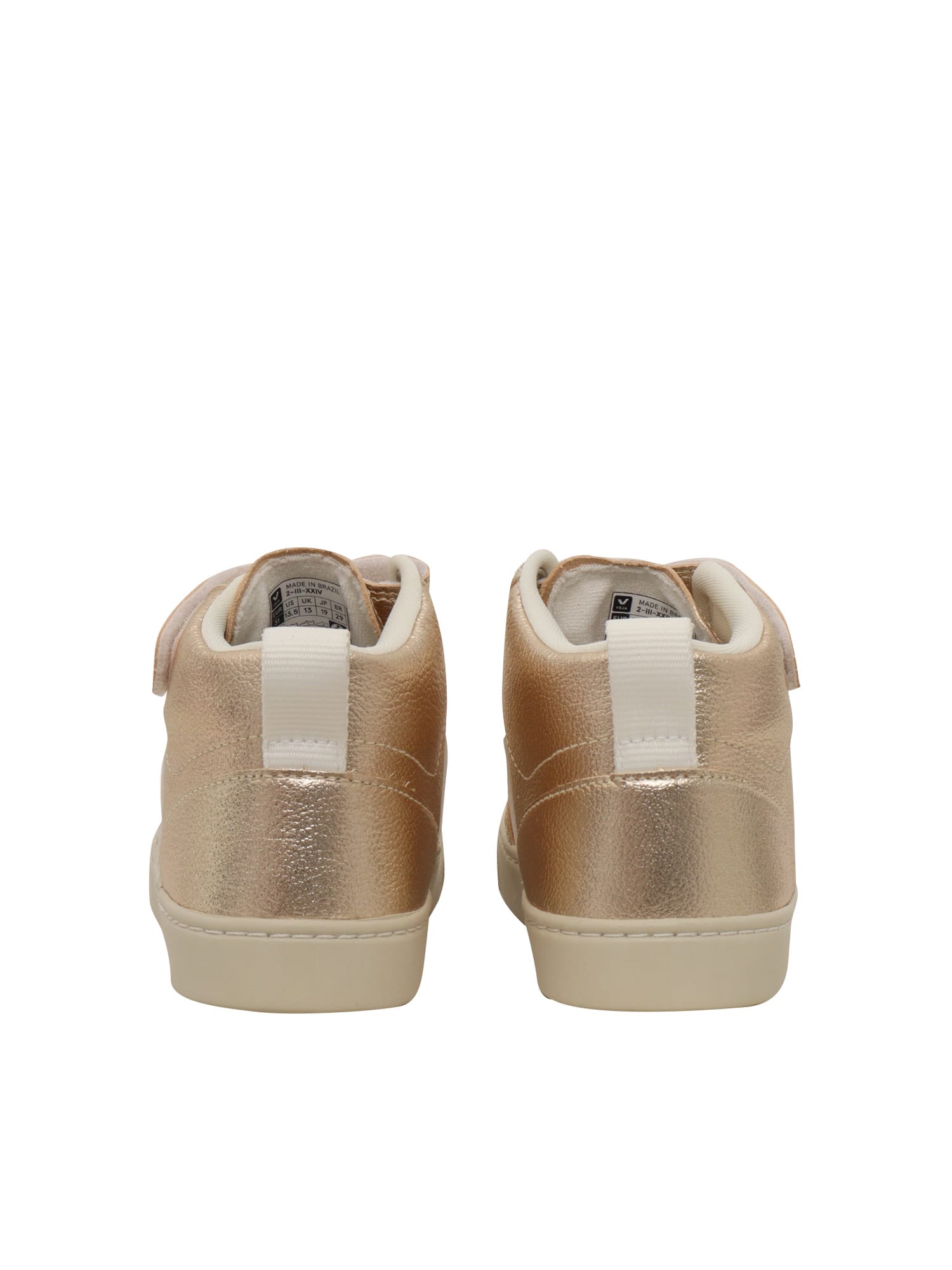 Veja V-10 Mid Metallic Leather Sneakers In White