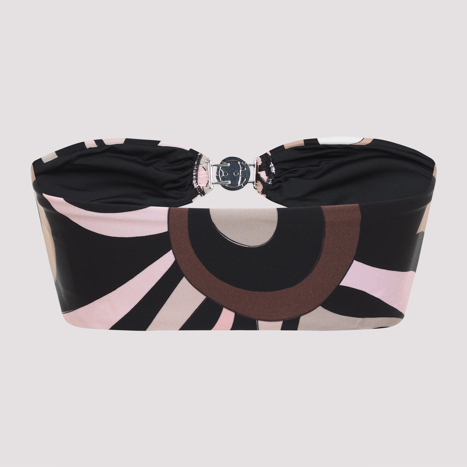 Pucci Abstract Ruched Strapless Bandeau Swimwear In Nero Nude