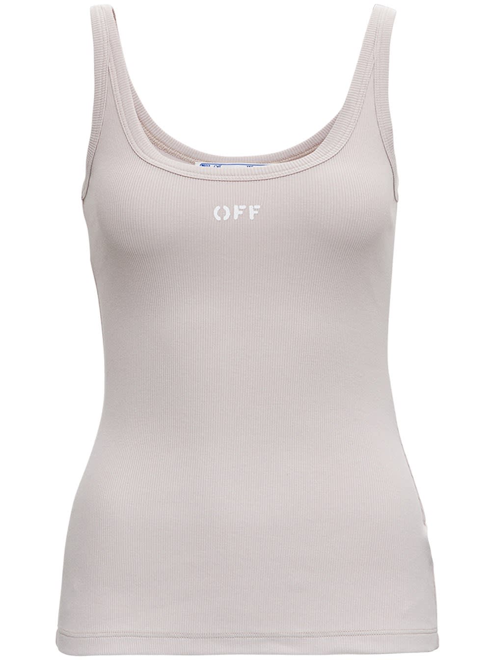 OFF-WHITE RIBBED COTTON TANK TOP WITH LOGO,OWAD072S21JER0010500