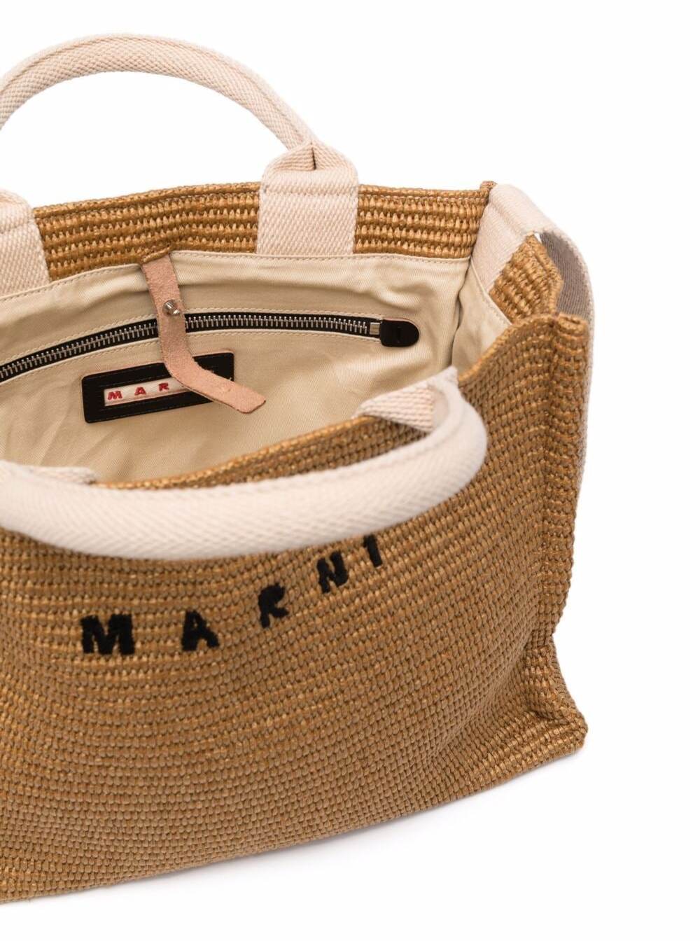 Shop Marni Womans Beige Raffia Shopping Bag With Logo Print