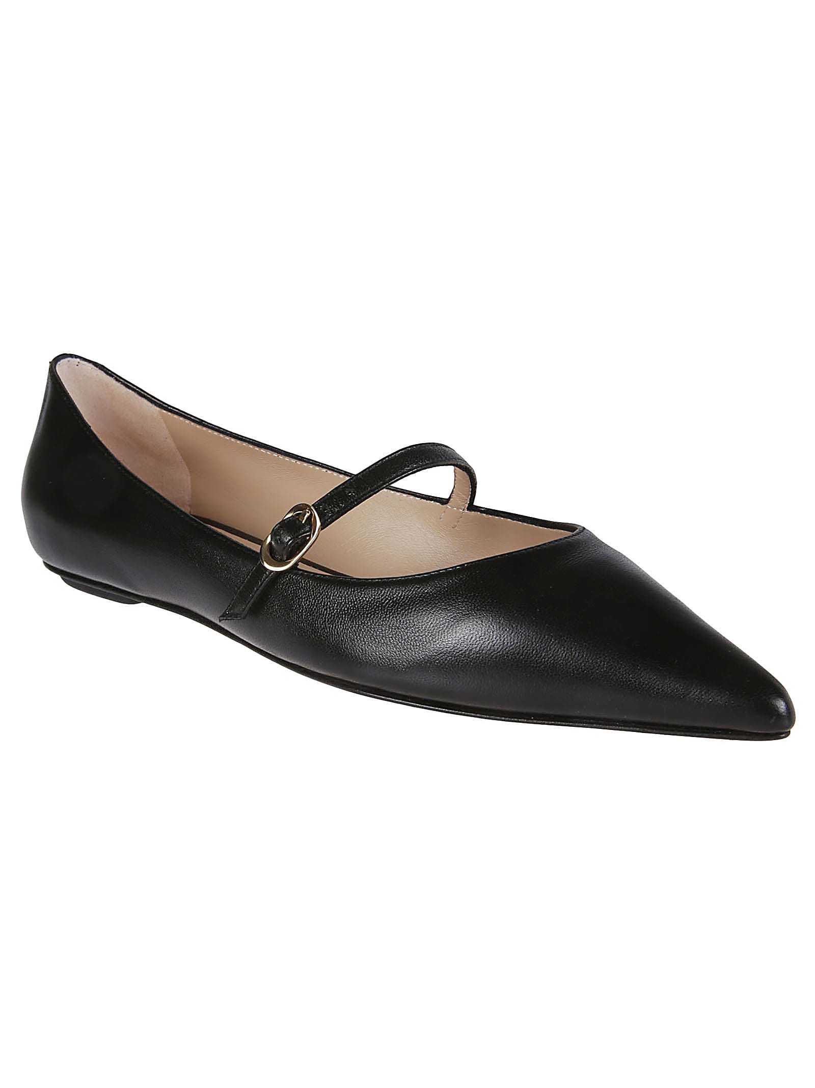 Stuart Weitzman Emilia Leather Mary Jane Point-toe Flats In Blk Black
