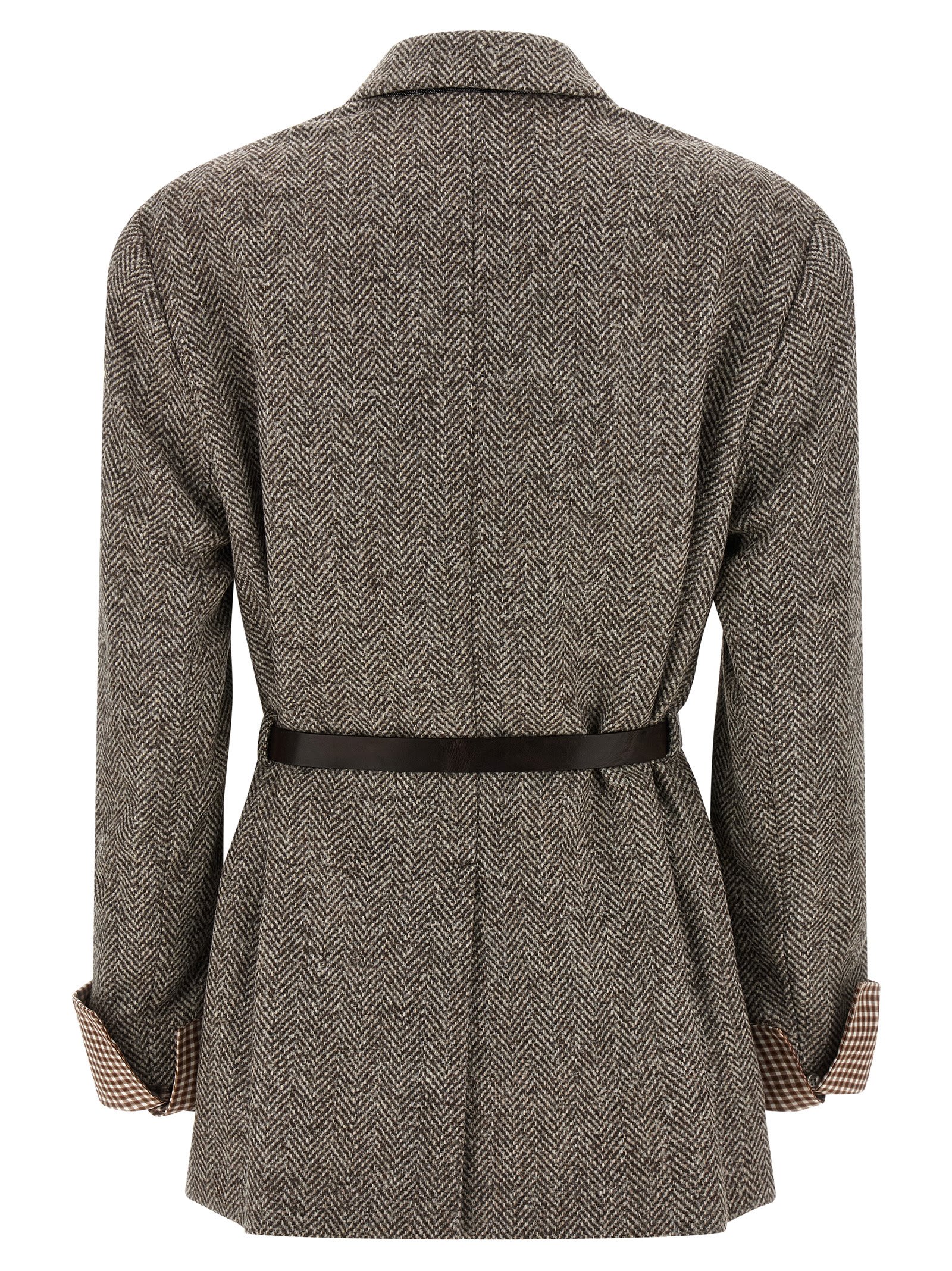 Brunello Cucinelli Blazer Jacket With Belt In Gray