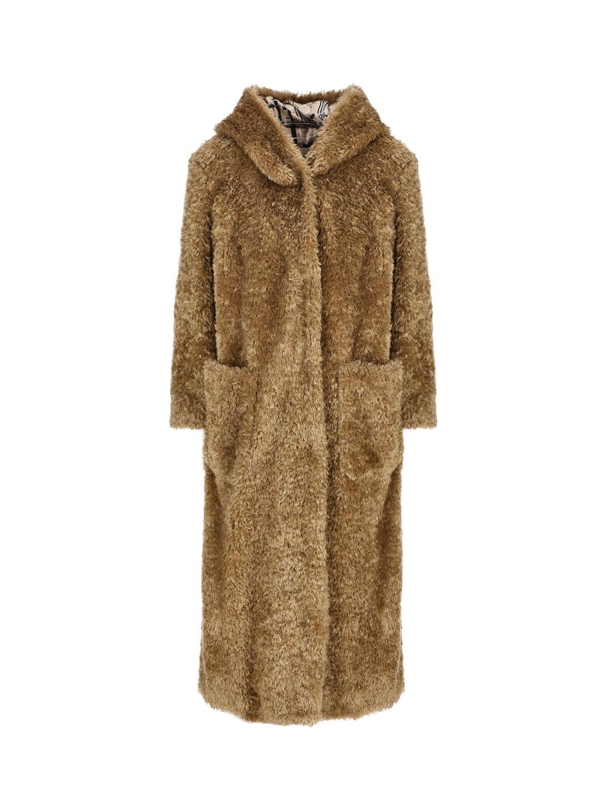 Herno Faux Fur Hooded Coat In Sabbia