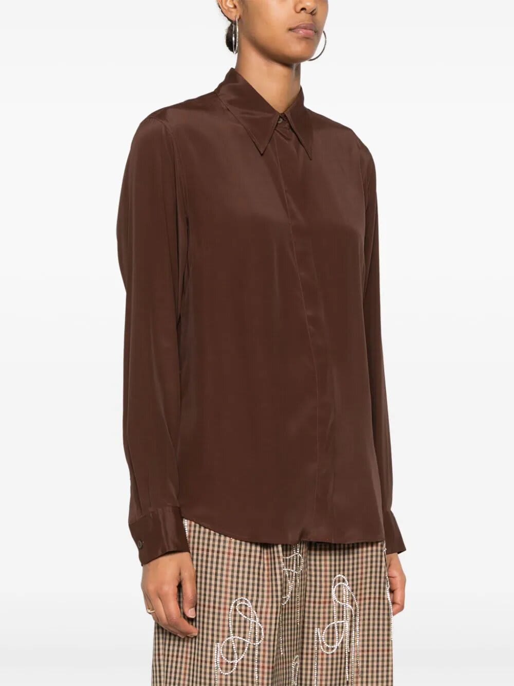 Shop Dries Van Noten Camicia In Crepe In Brown