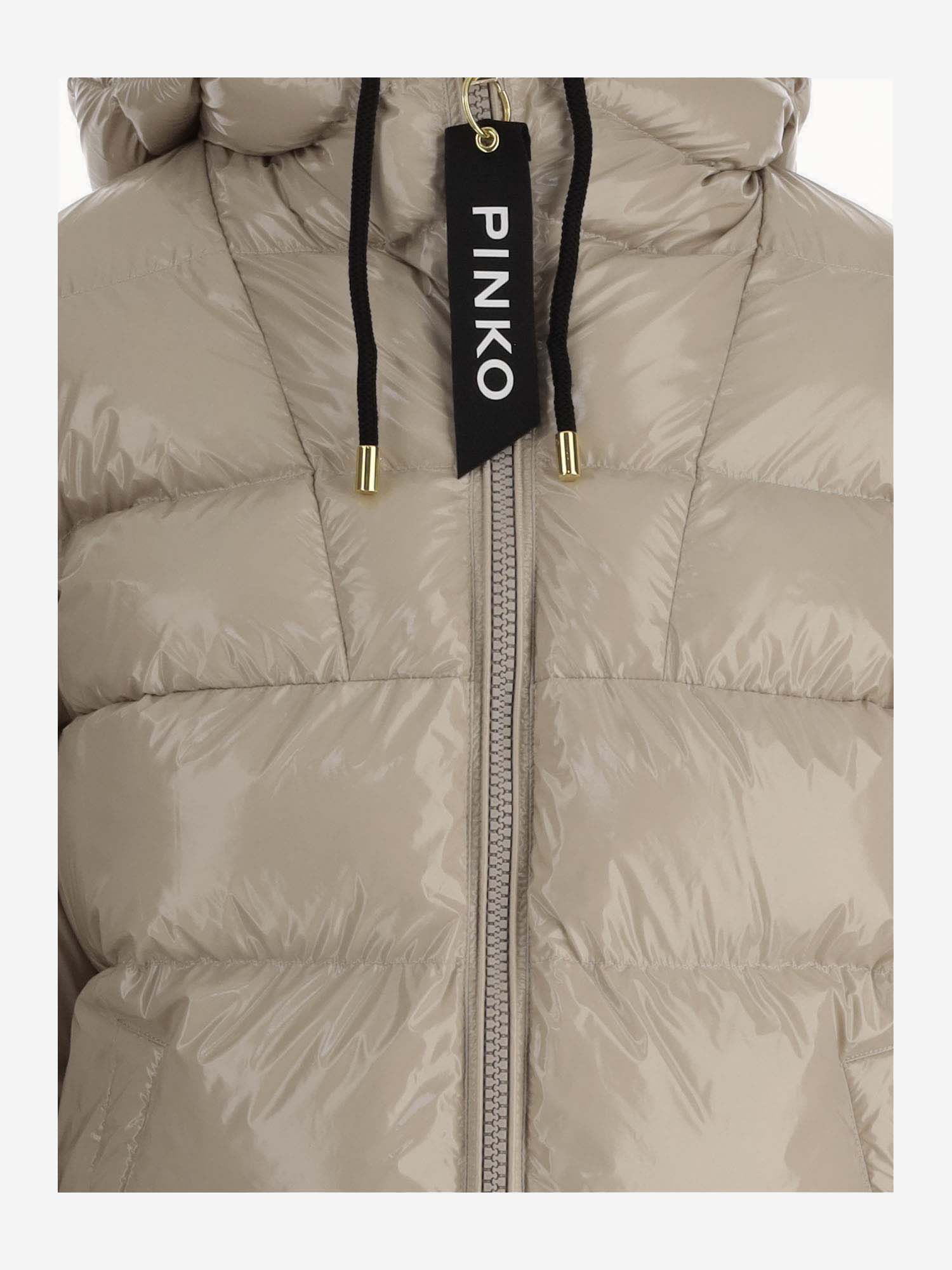 Shop Pinko Nylon Down Jacket With Logo In Beige