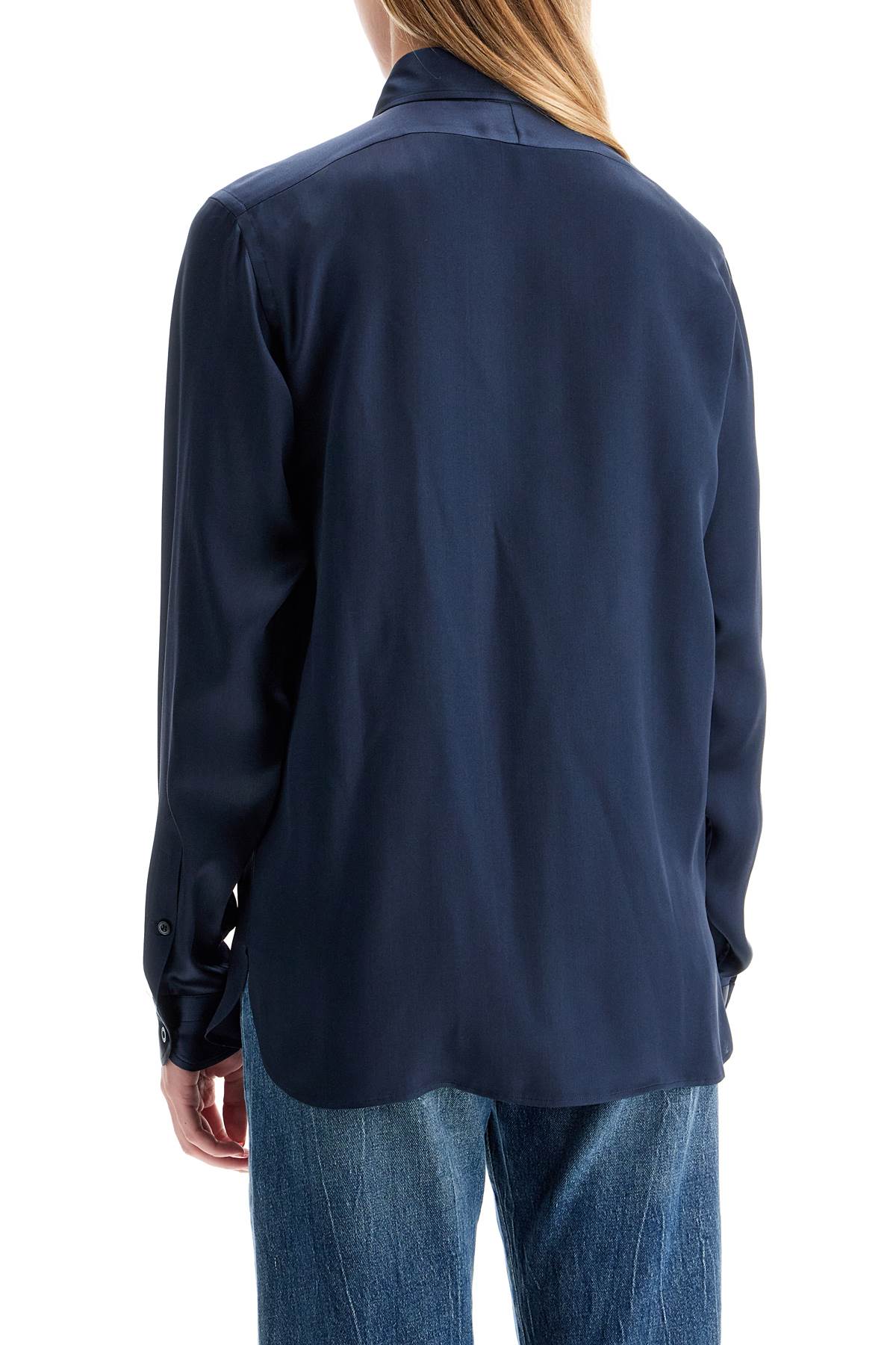 Shop Tom Ford Silk Charmeuse Blouse Shirt In Navy Blue (blue)