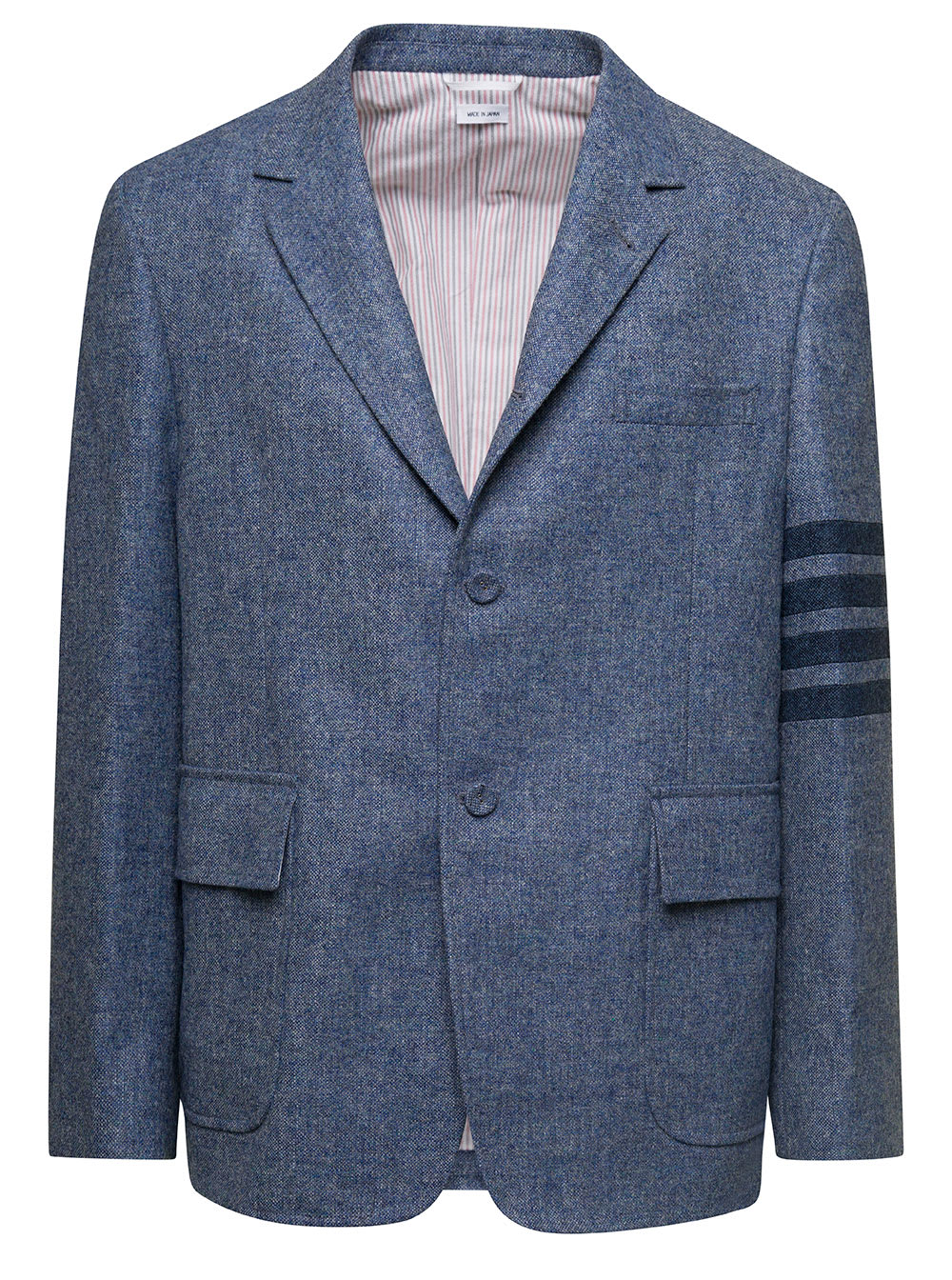 Thom Browne Unstructured Straight Fit Sewed In 4bar In Solid Donegal Tweed In Blue