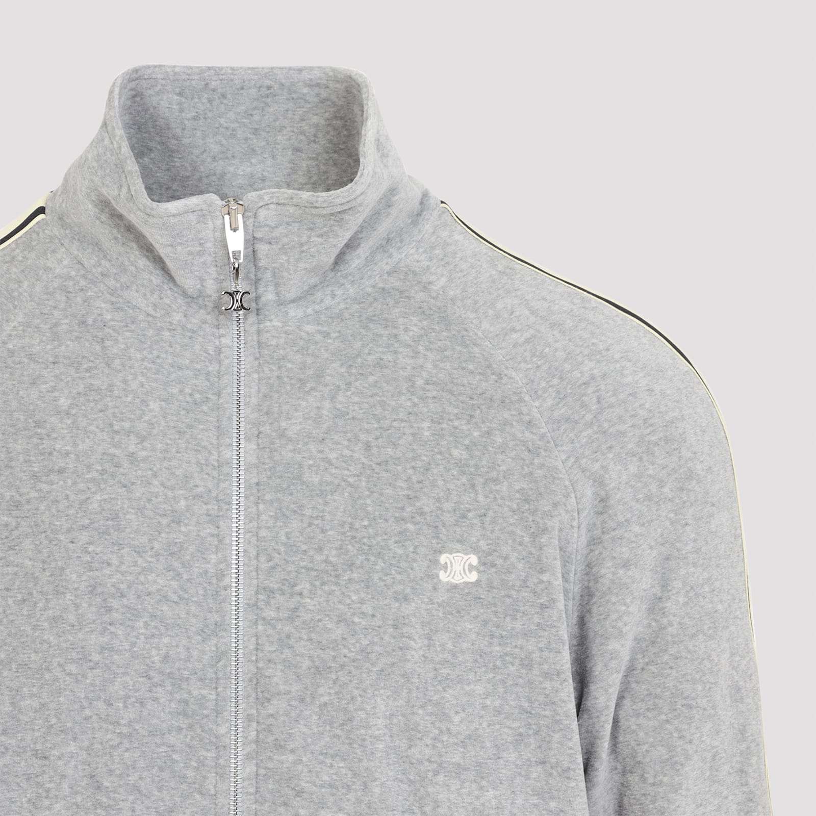 Celine Sporty Jacket With High Collar And Stripes In Gray