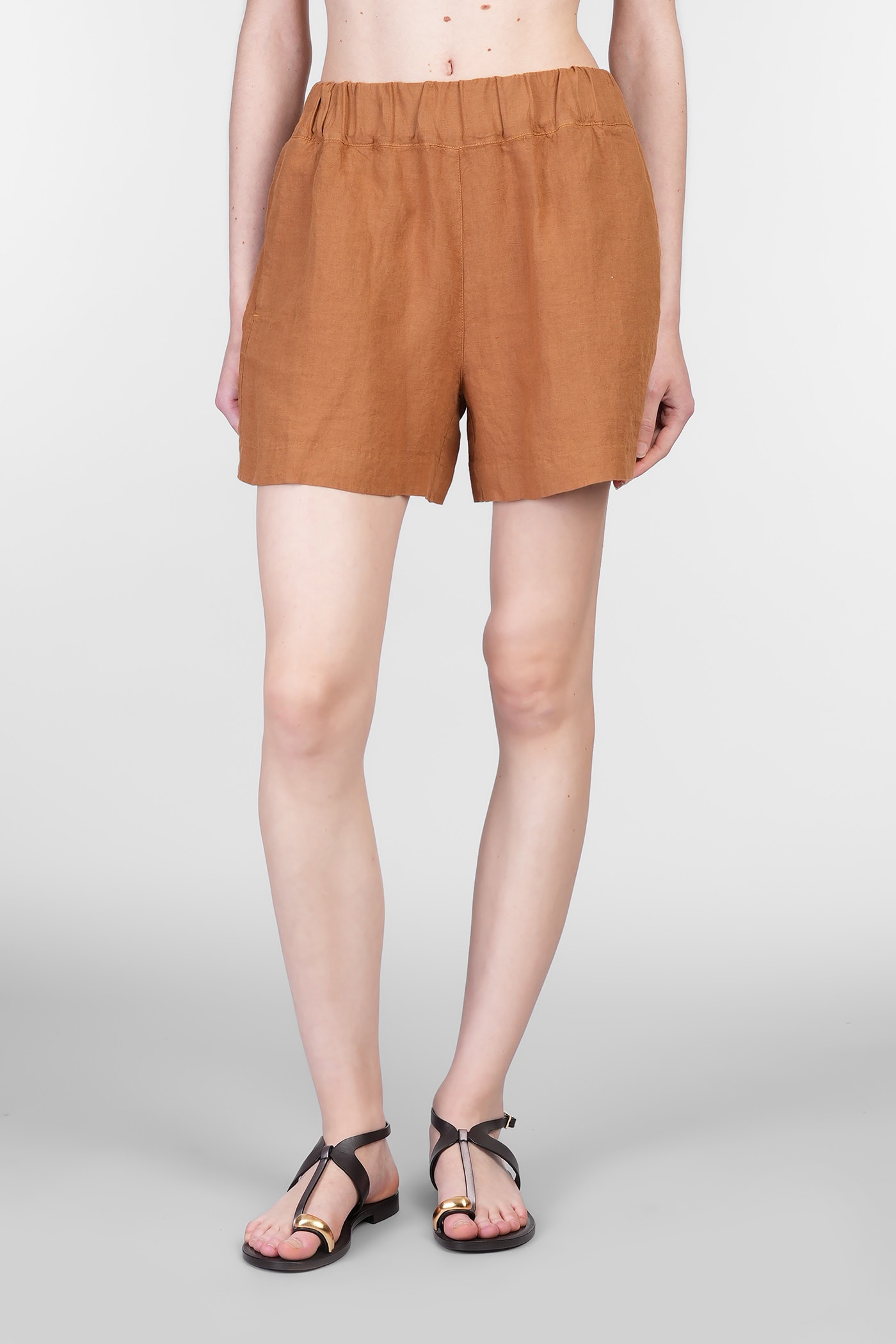 120% Lino Shorts In Brown Linen