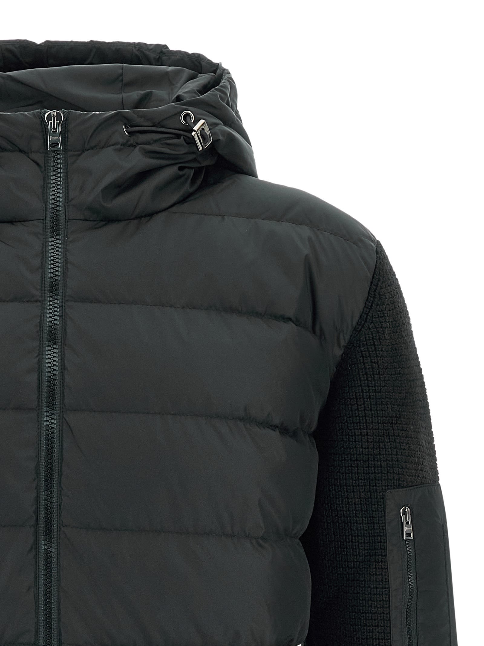Herno Padded Bomber Jacket With Wool Sleeves Clothing In Black