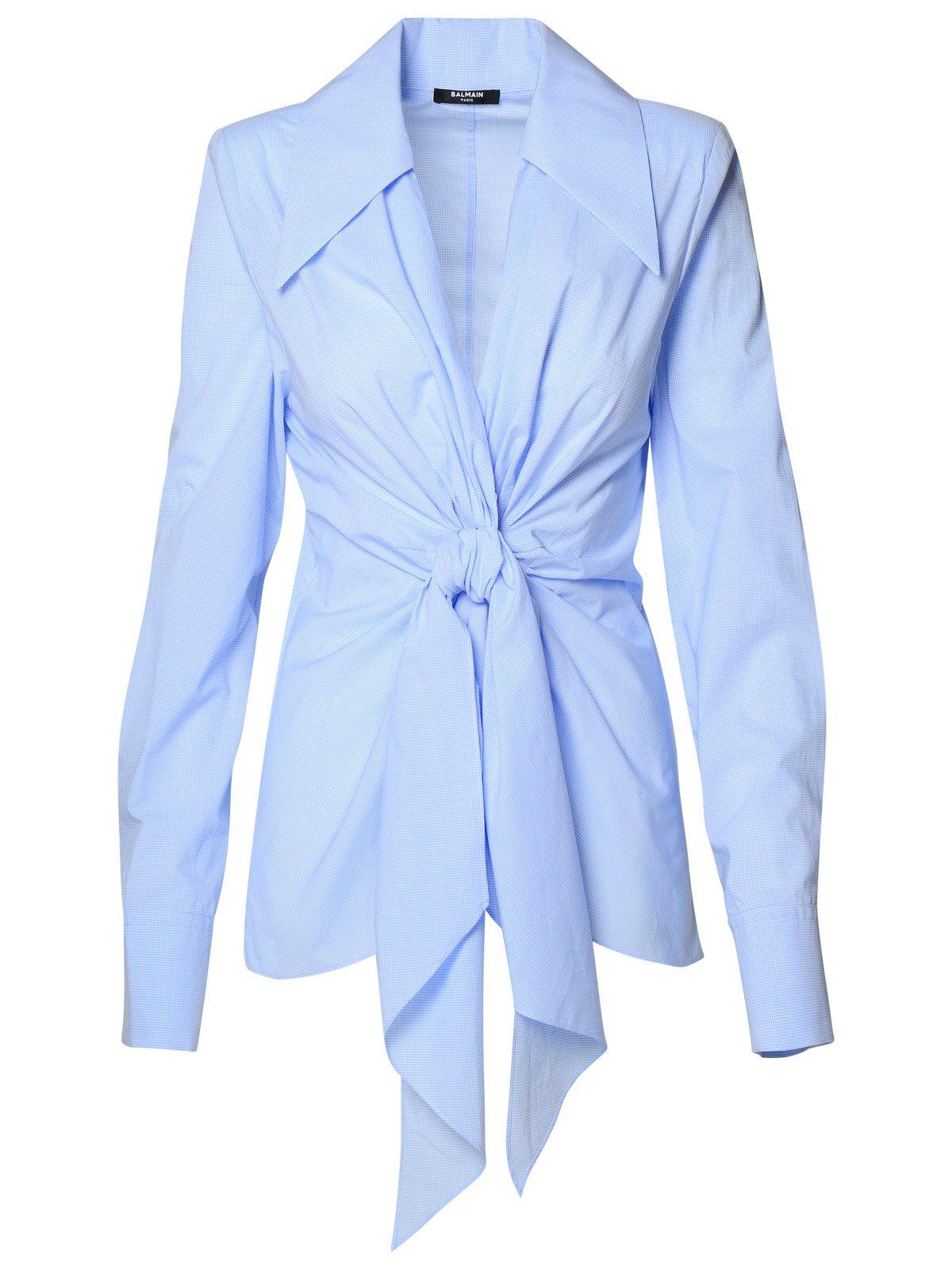 Balmain Gingham-check Pattern Cotton Shirt In Celeste