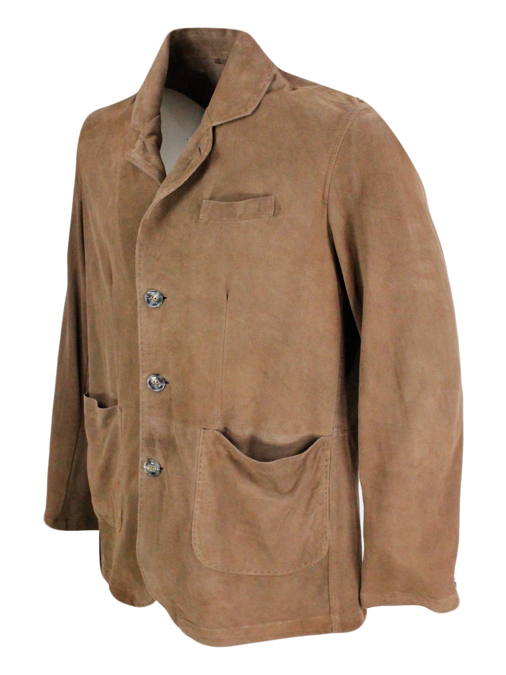 Shop Barba Napoli Jacket In Soft And Fine Single-breasted Suede With 3-button Placket And Patch Pockets