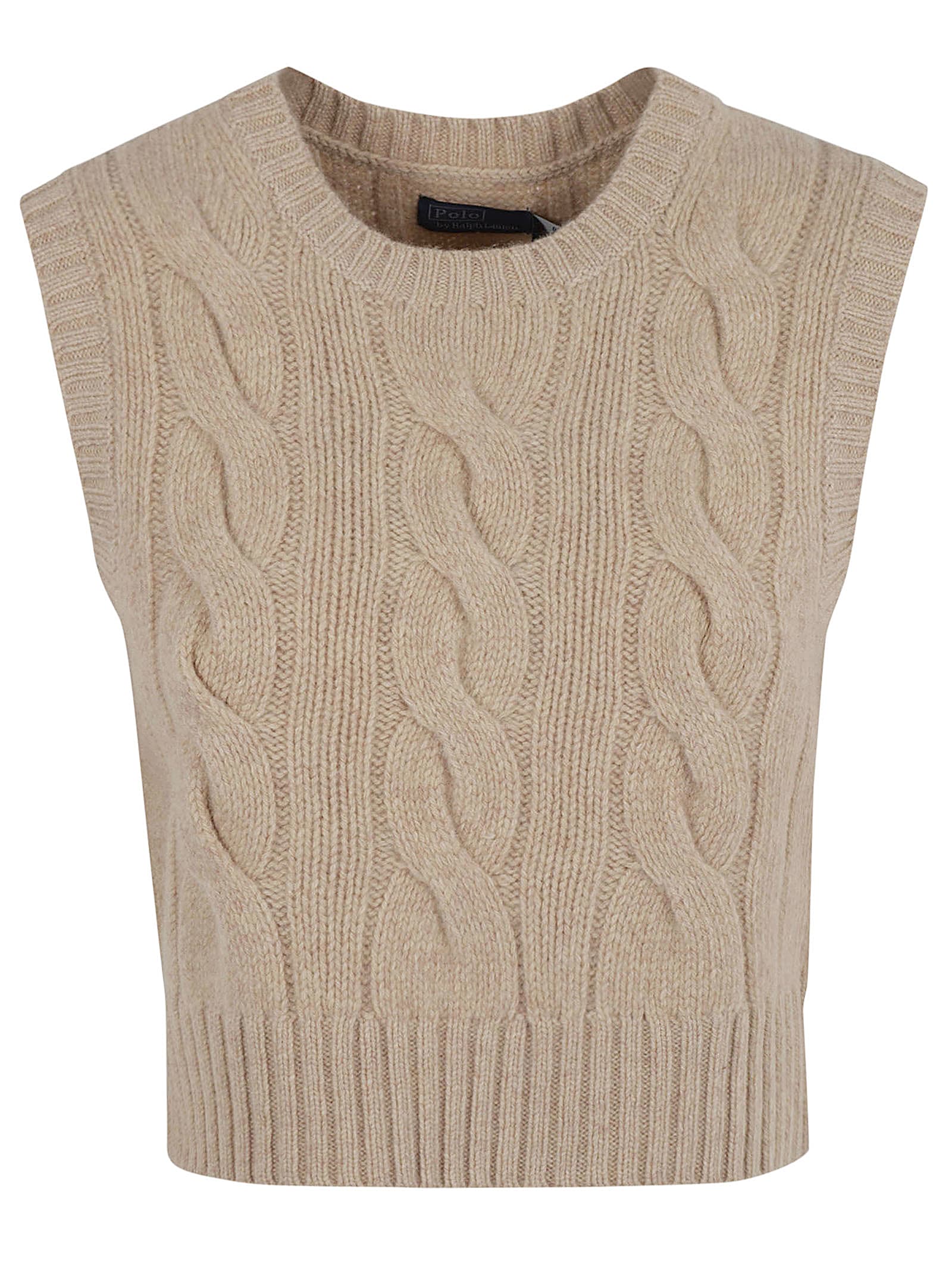 RALPH LAUREN CABLE KNIT RIB TRIM VEST 