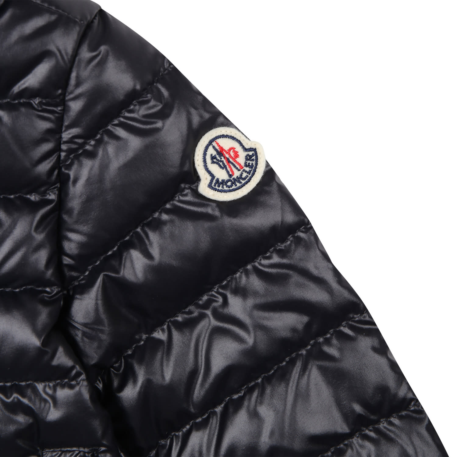 Shop Moncler Sesen Blue Down Jacket With Hood For Baby Boy