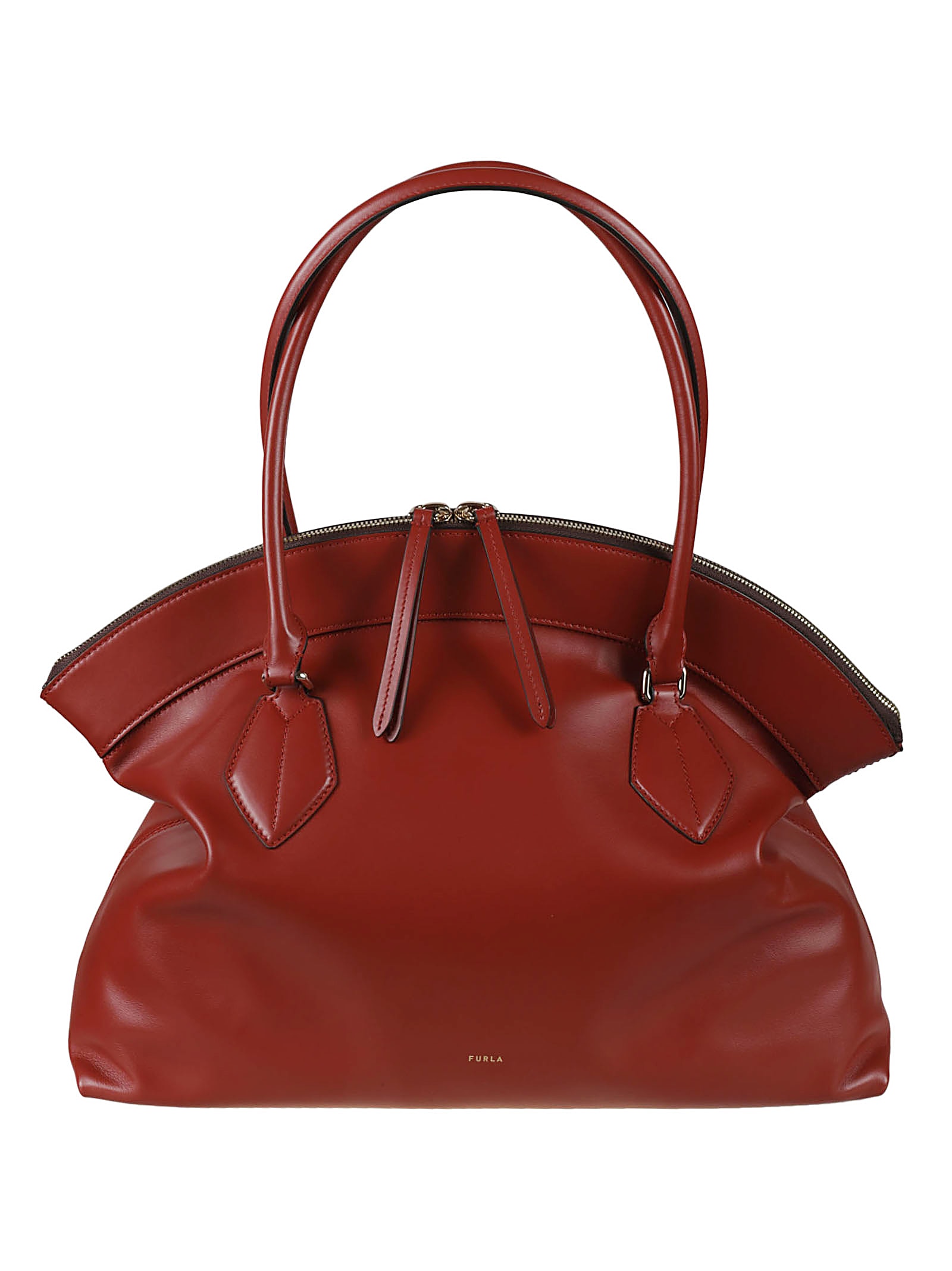 Shop Furla Two-zip Tote In Brown