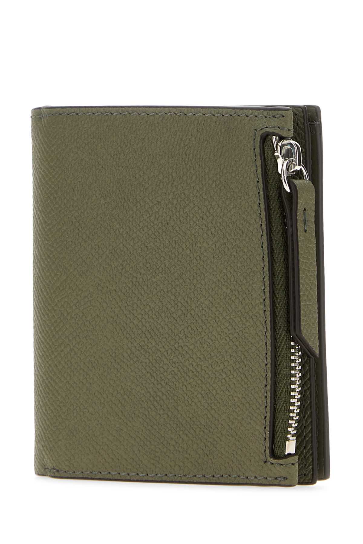 Maison Margiela Leather Bi-fold Wallet Textured Finish In Green