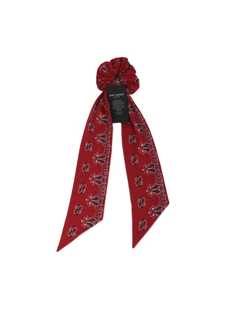 Shop Saint Laurent Stretch Fabric Scrunchie With Bandana Print In Red